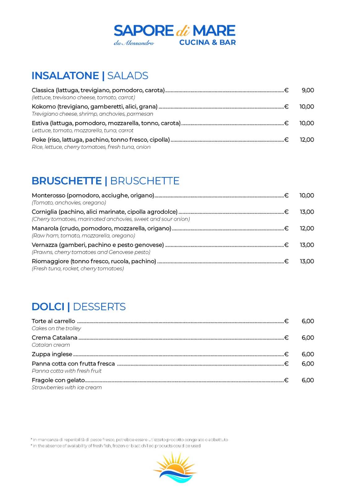 Menu di Sapore di Mare da Alessandro 