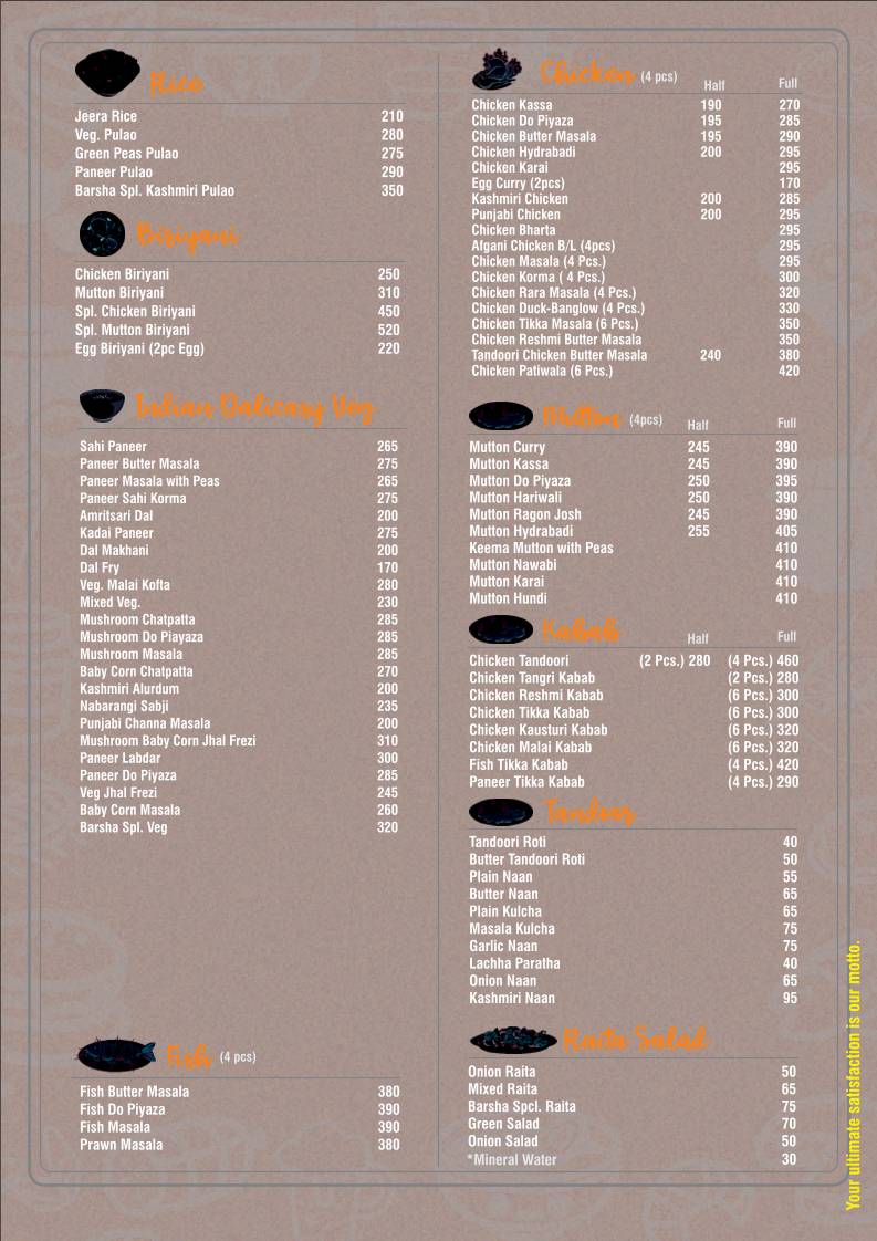 Barsha Restaurant menu