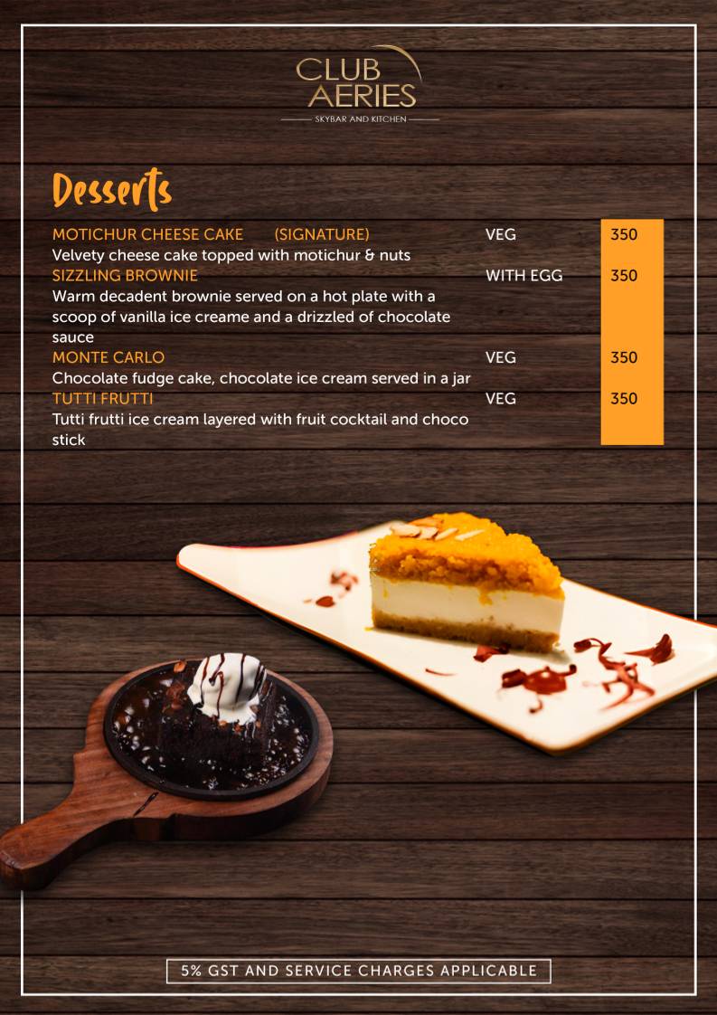 CLUB AERIES - SKYBAR & KITCHEN menu