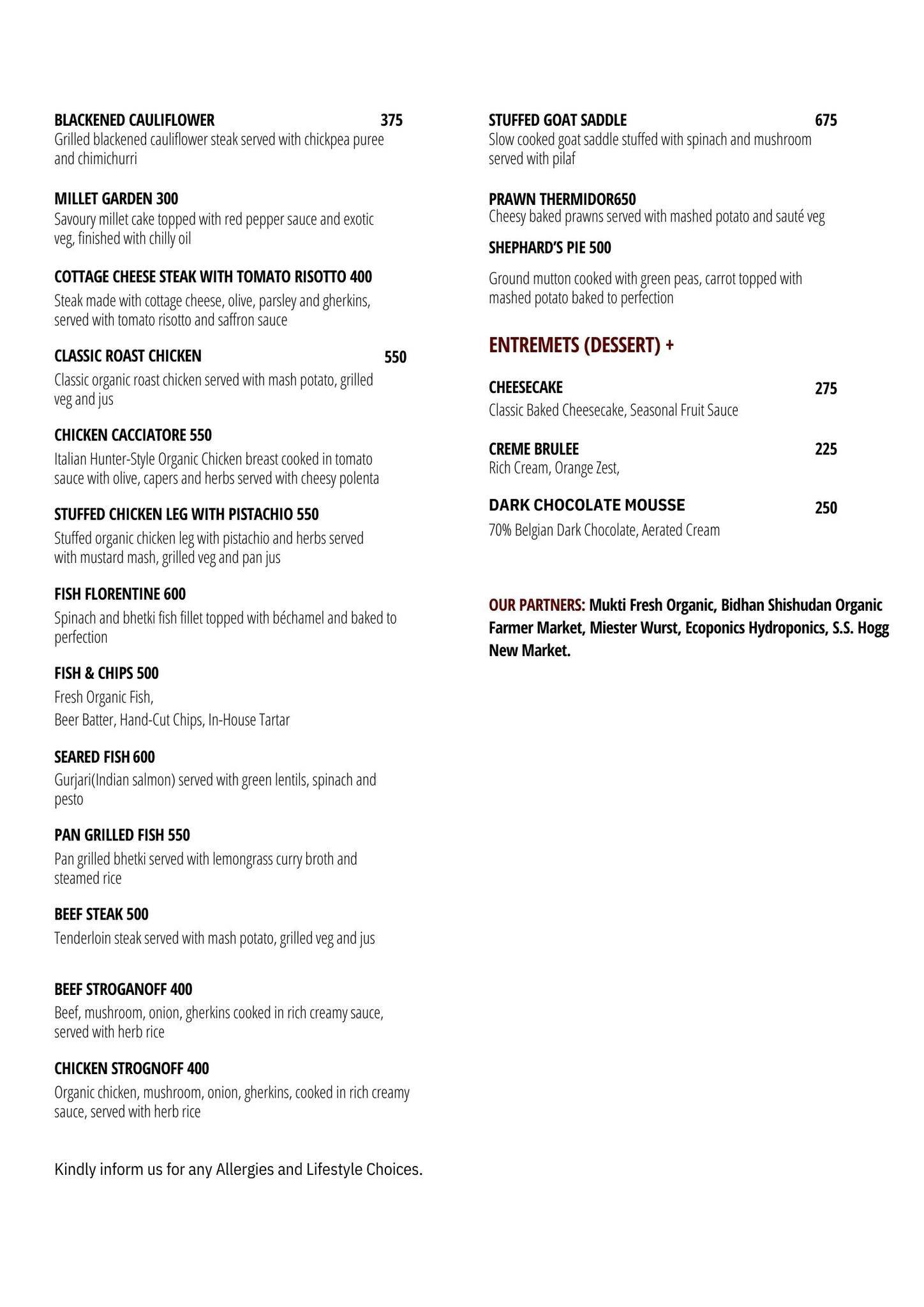OMO Bistro menu