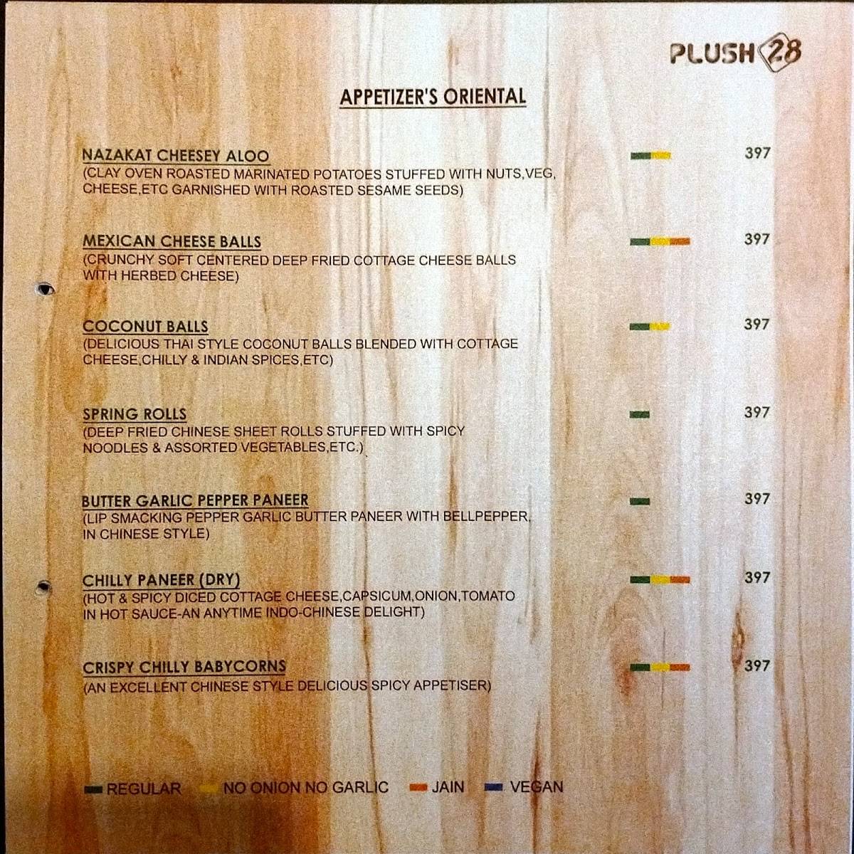 Plush 28 -Pure Veg Restaurant menu