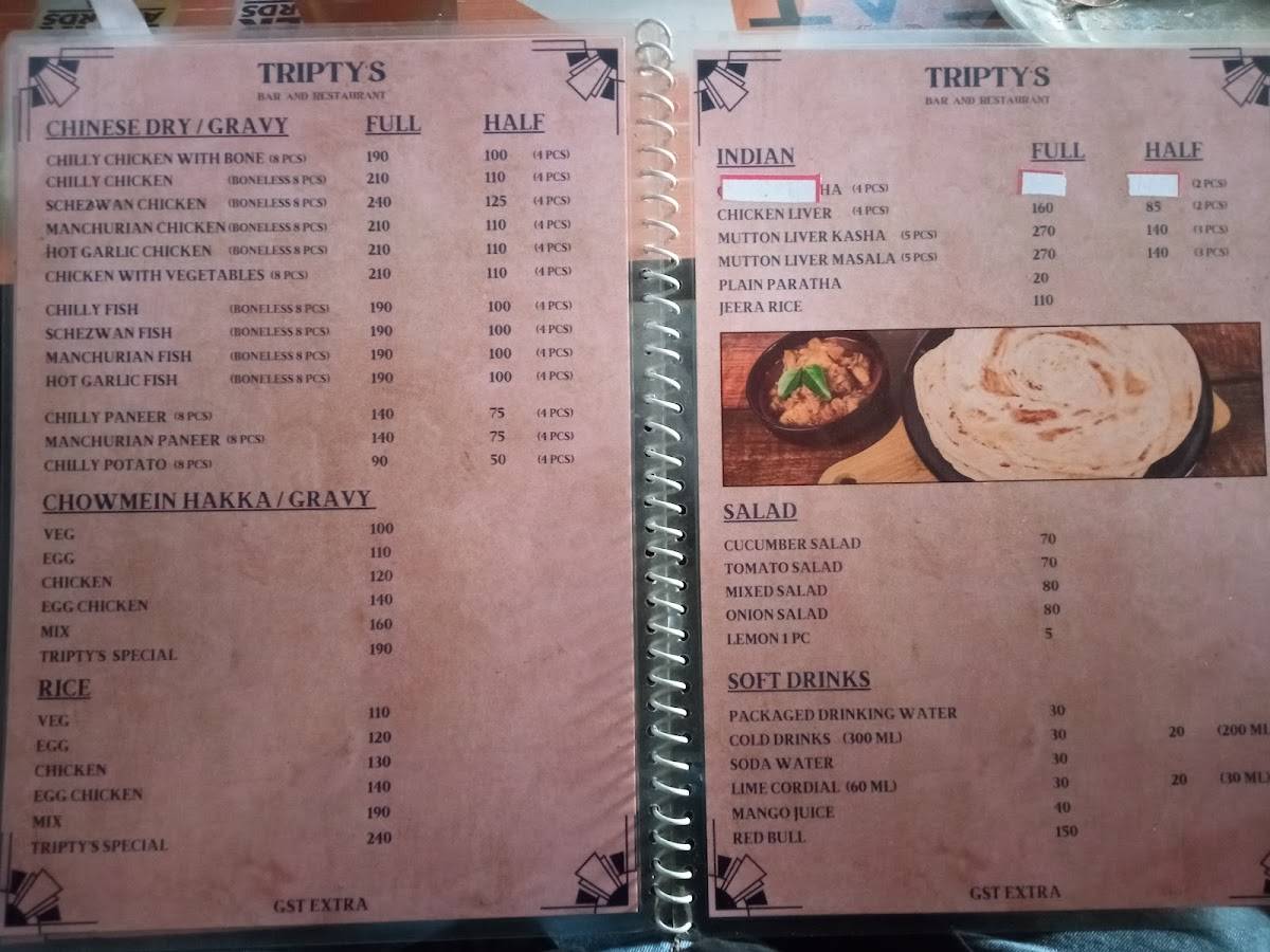 Tripty's Bar and Restaurant menu