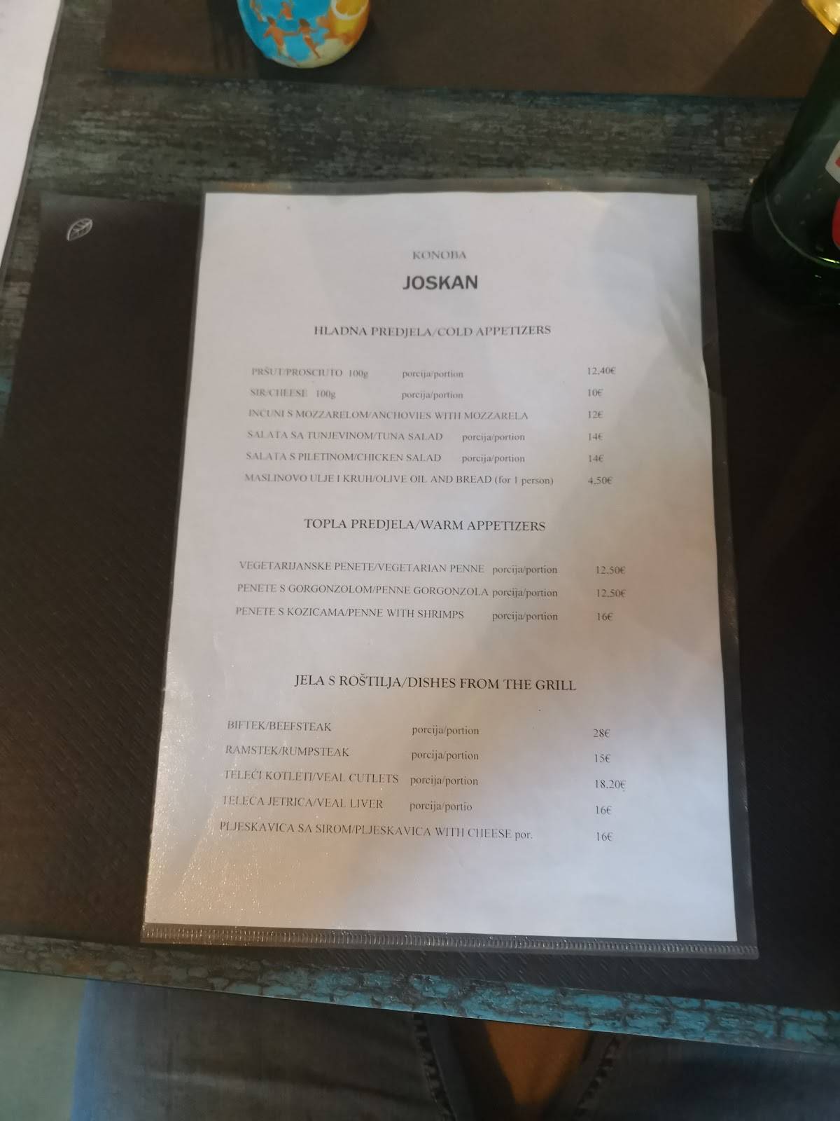 Menu di Konoba Joskan 