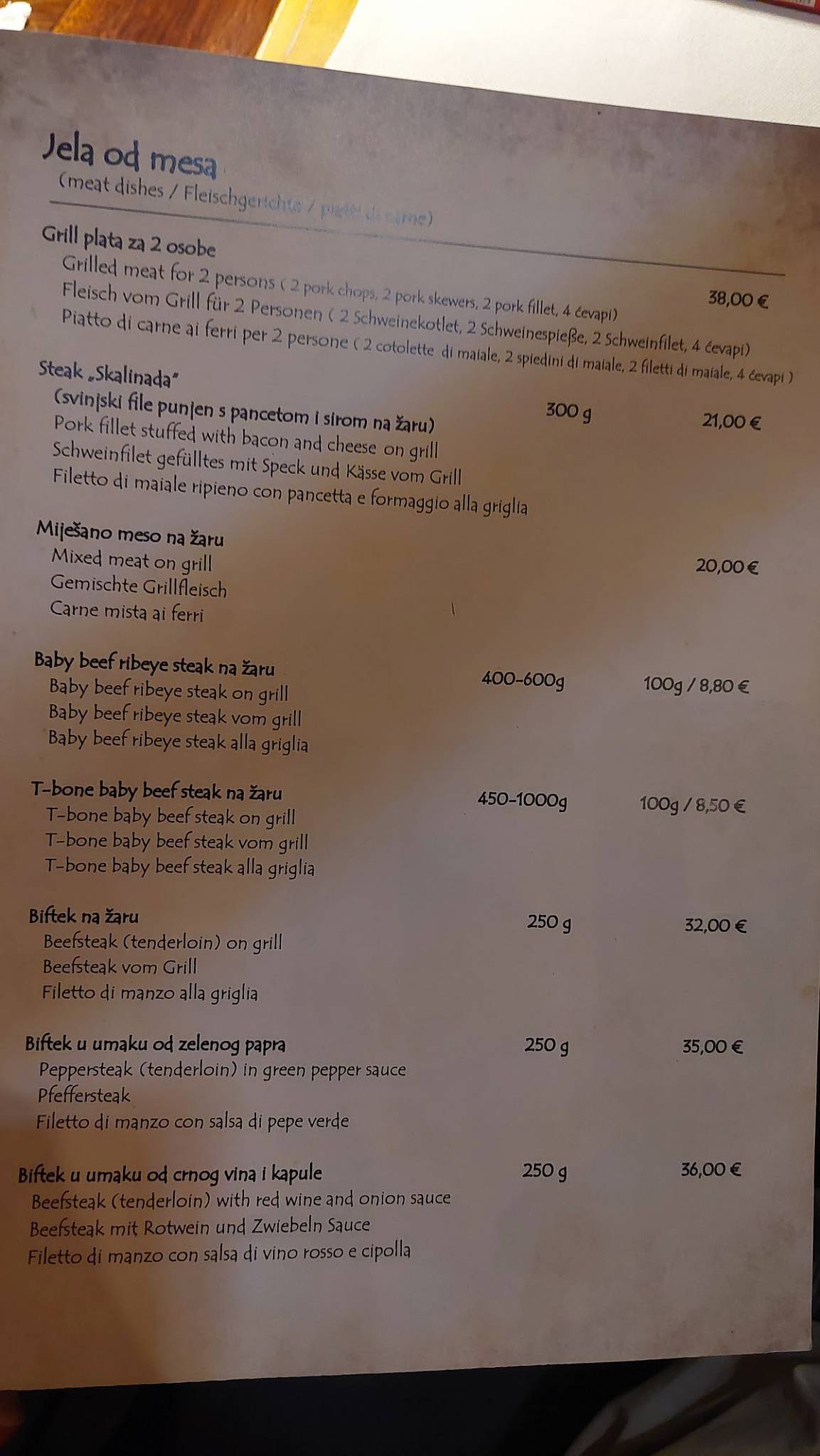 Menu di Konoba Skalinada 