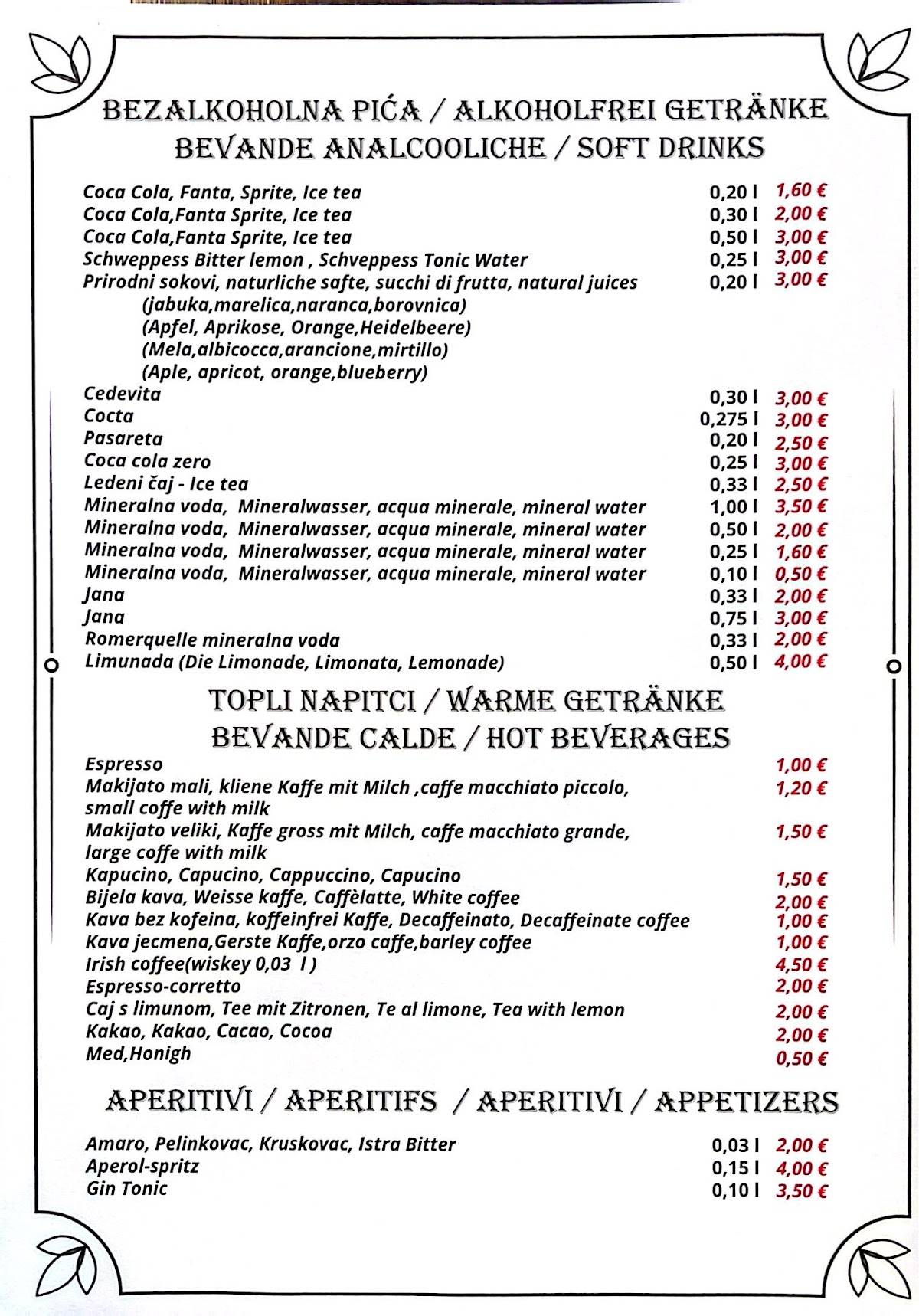 Menu di Konoba Teran 