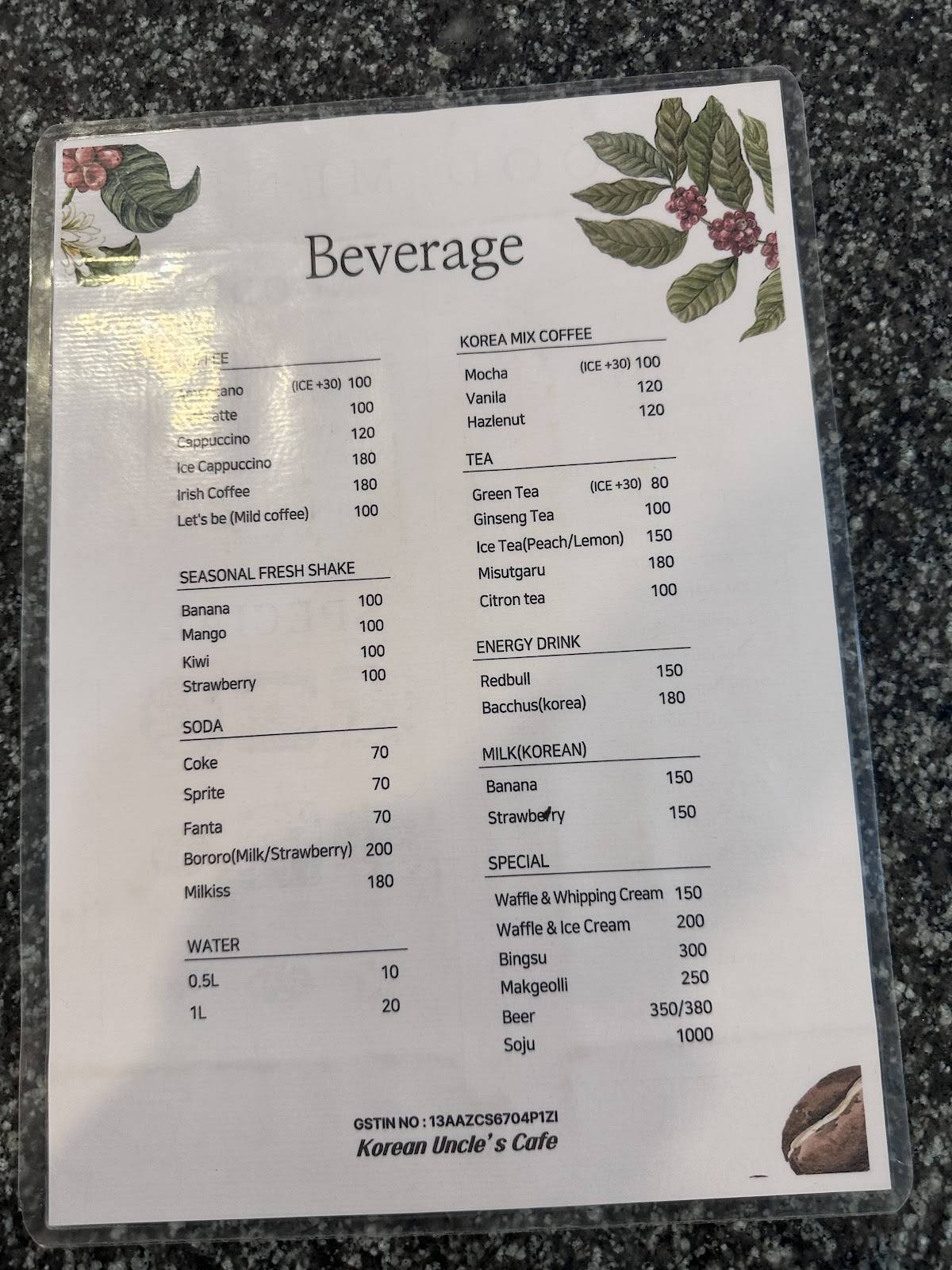 Korean Uncle's Cafe menu