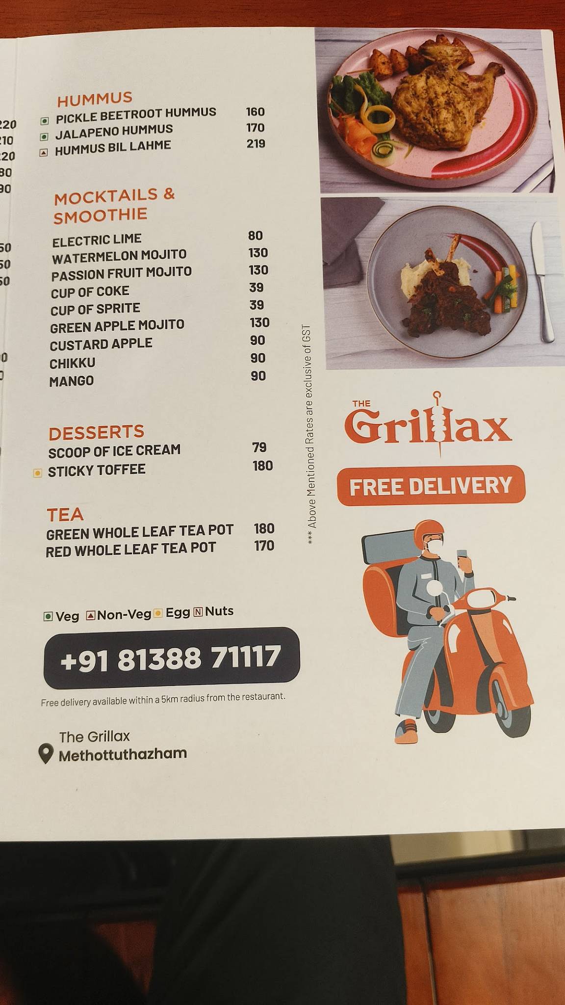 The Grillax Methottuthazham menu
