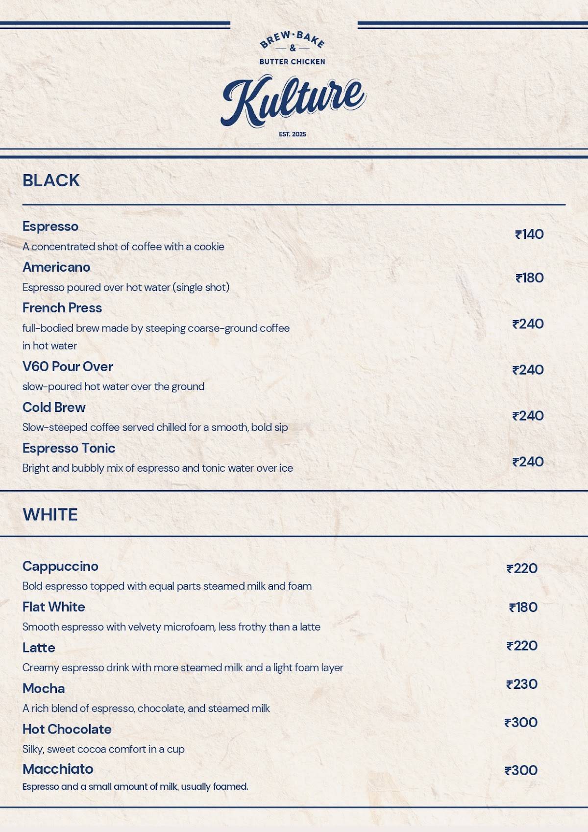 Kulture Cafe menu