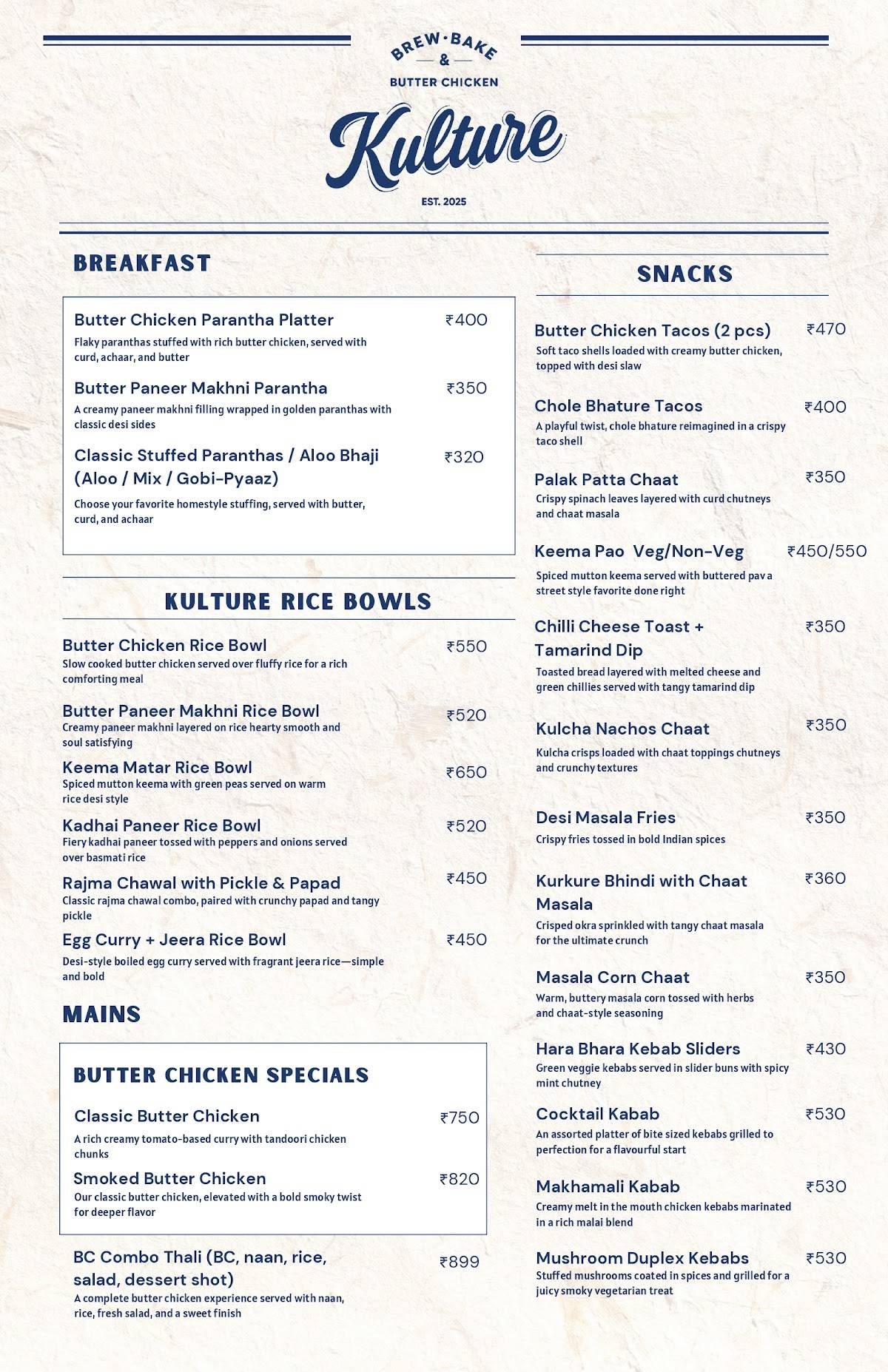 Kulture Cafe menu