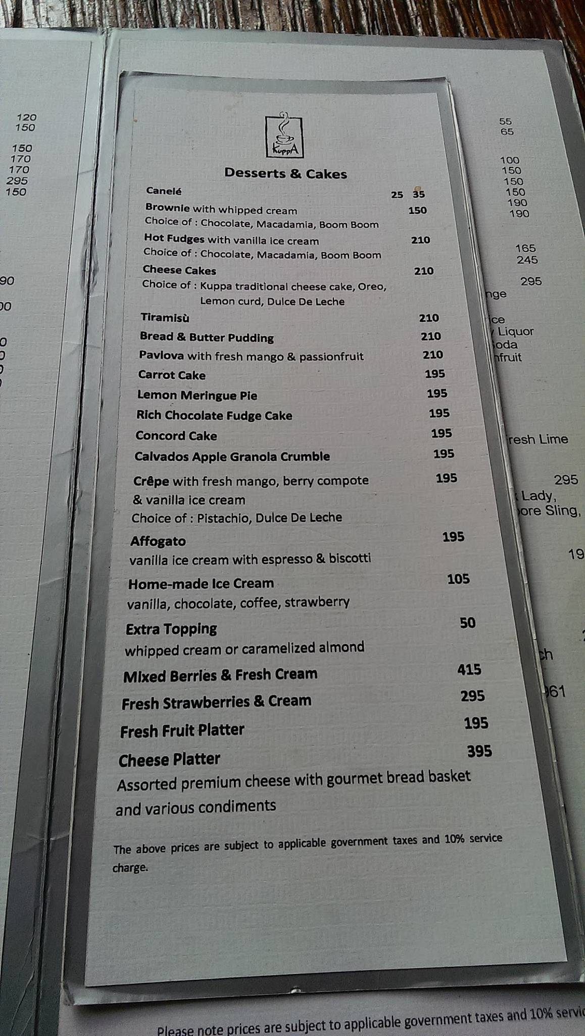 Menu at Kuppa cafe, Bangkok, 39 Soi Sukhumvit 16
