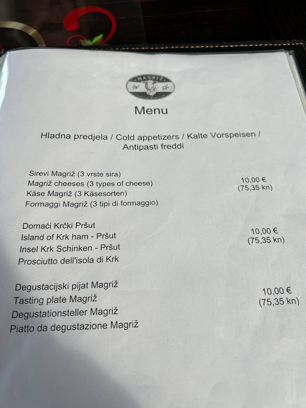 Menu di KUŠAONA MAGRIŽ Vesna Mrakovčić 