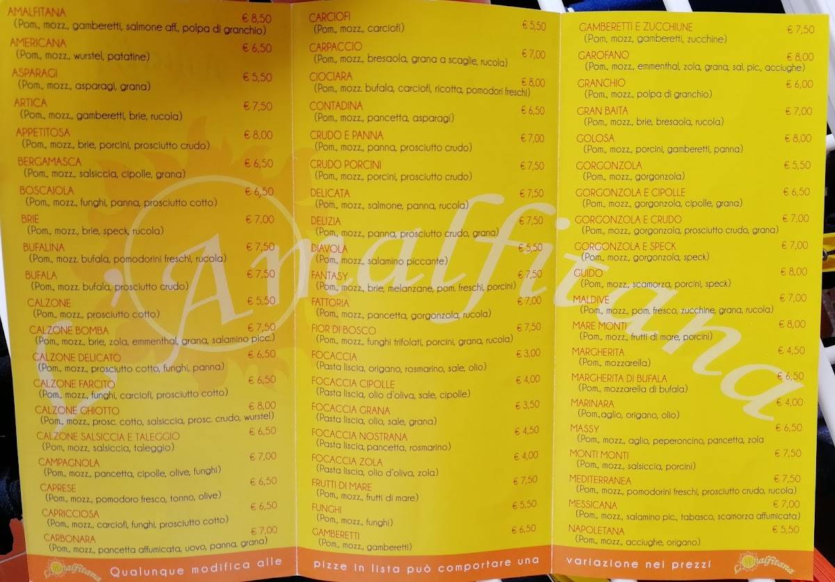 Menu di L' Amalfitana 