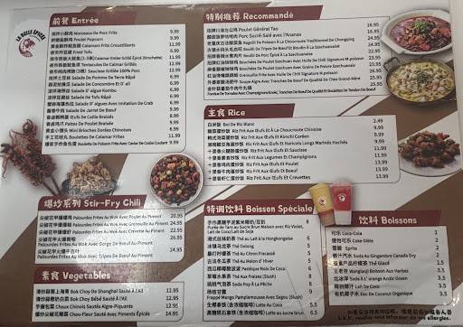 Menu de LA BELLE ÉPICÉE