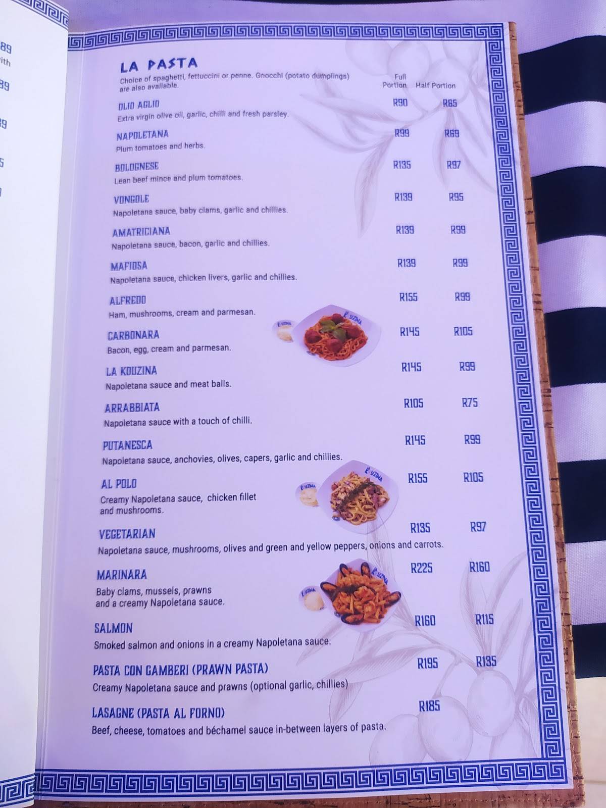 Menu at LA KOUZINA restaurant, Port Elizabeth