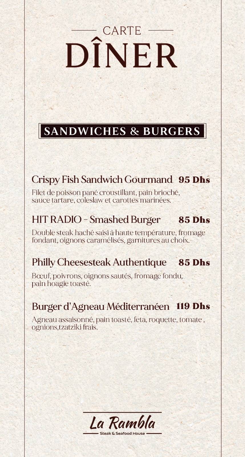 Menu de LA RAMBLA RABAT