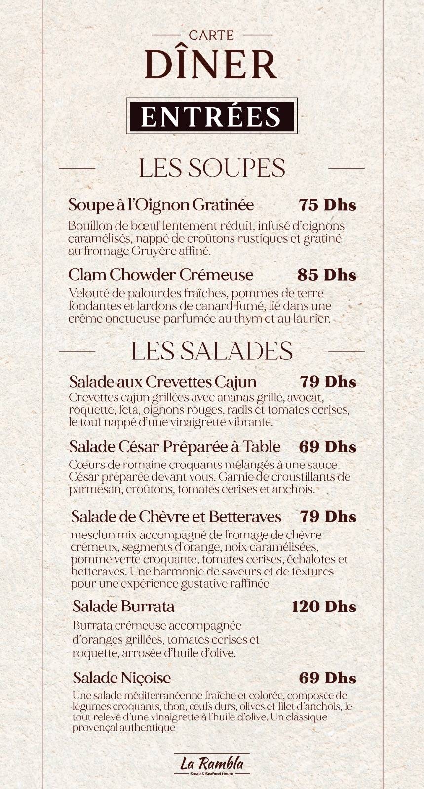 Menu de LA RAMBLA RABAT