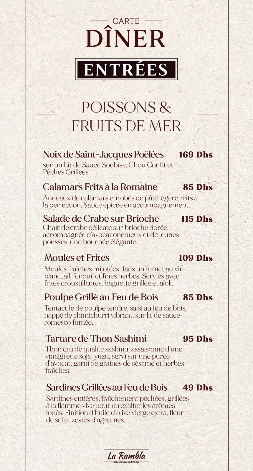Menu de LA RAMBLA RABAT