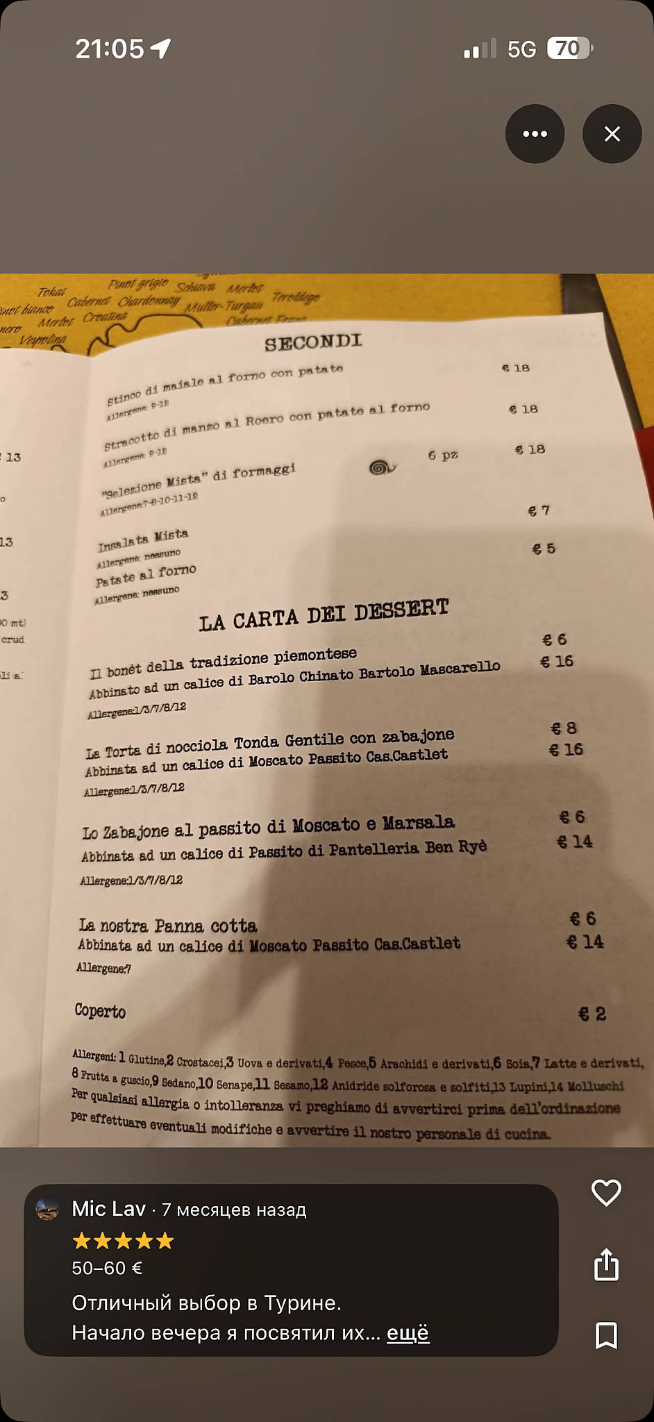 Menu di L'Acino Restaurant 