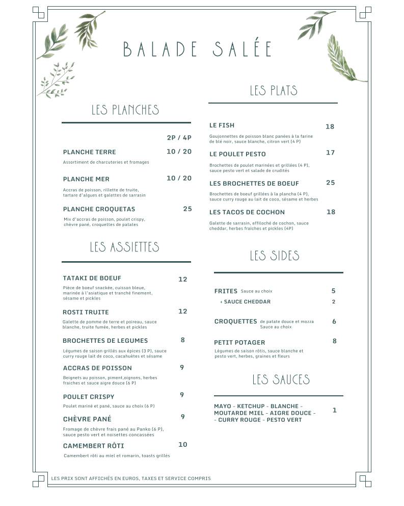 Menu de L'Echappée