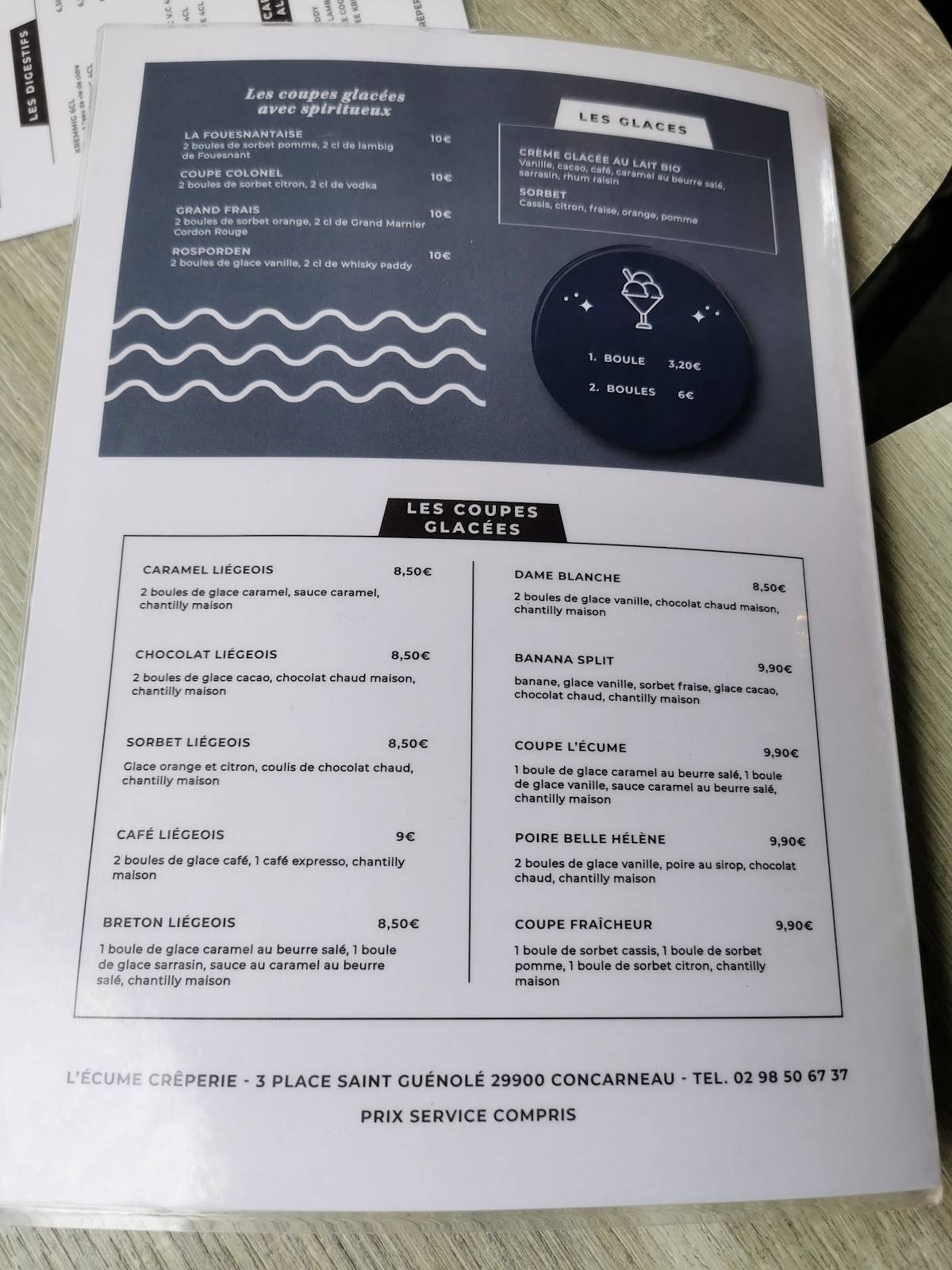 Menu de L'Ecume Crêperie - Ville Close