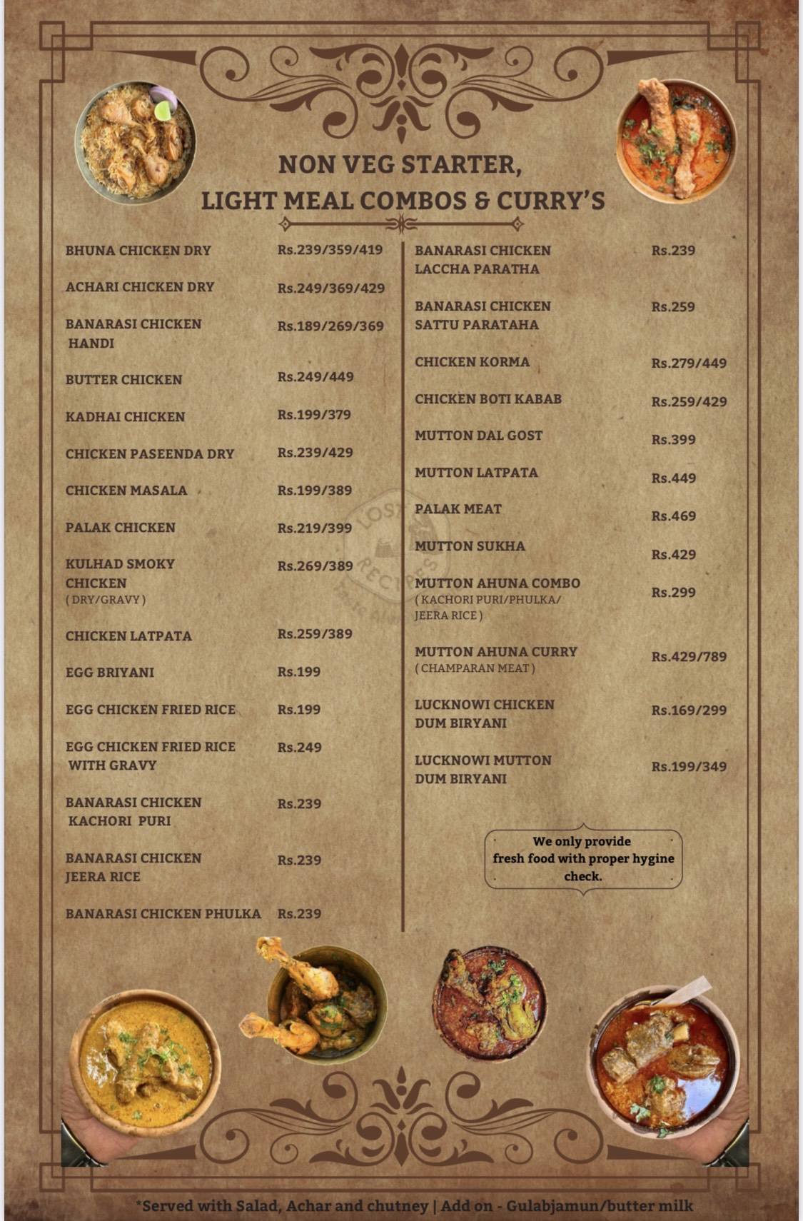 LOST RECIPES menu
