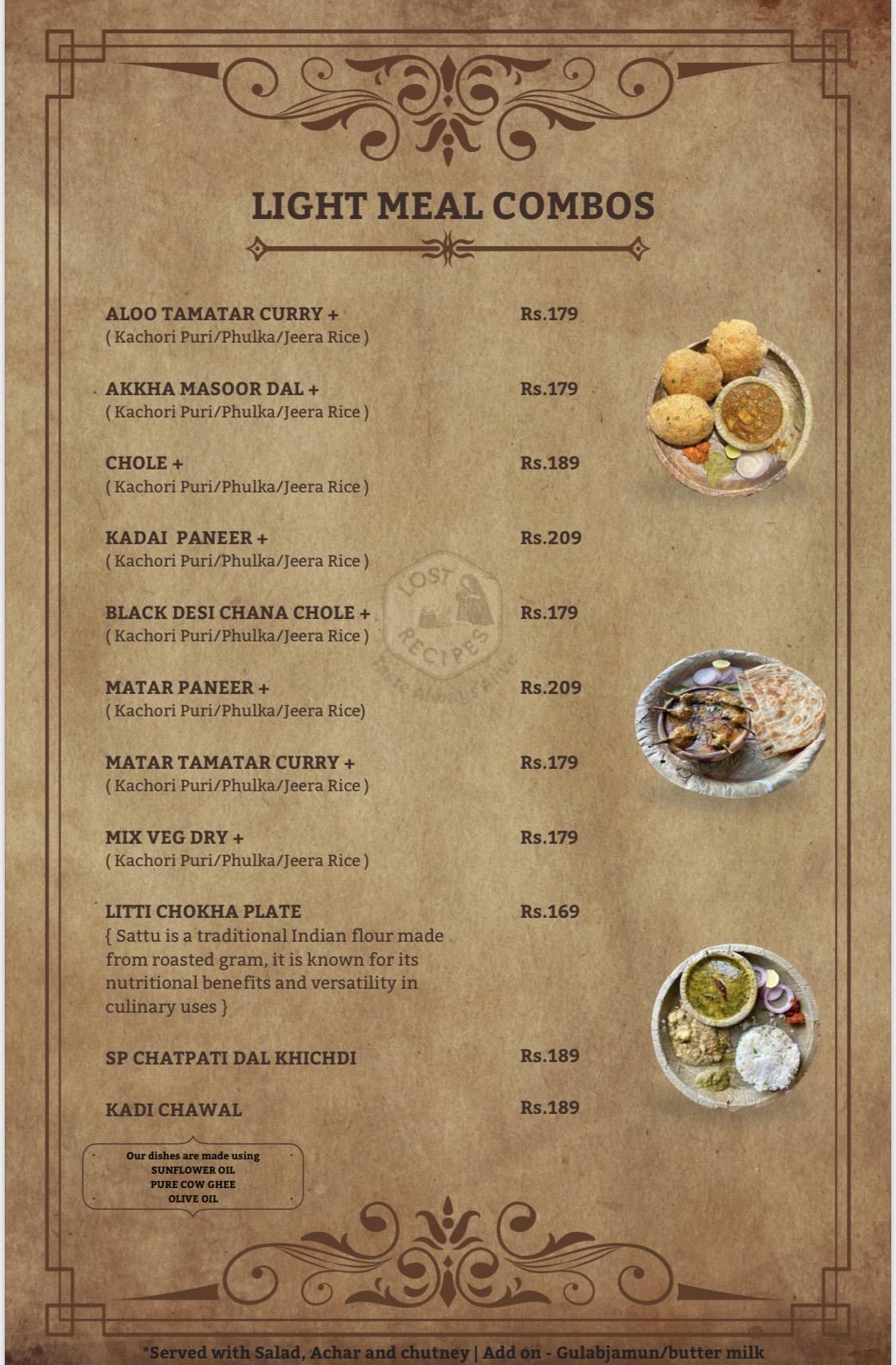 LOST RECIPES menu
