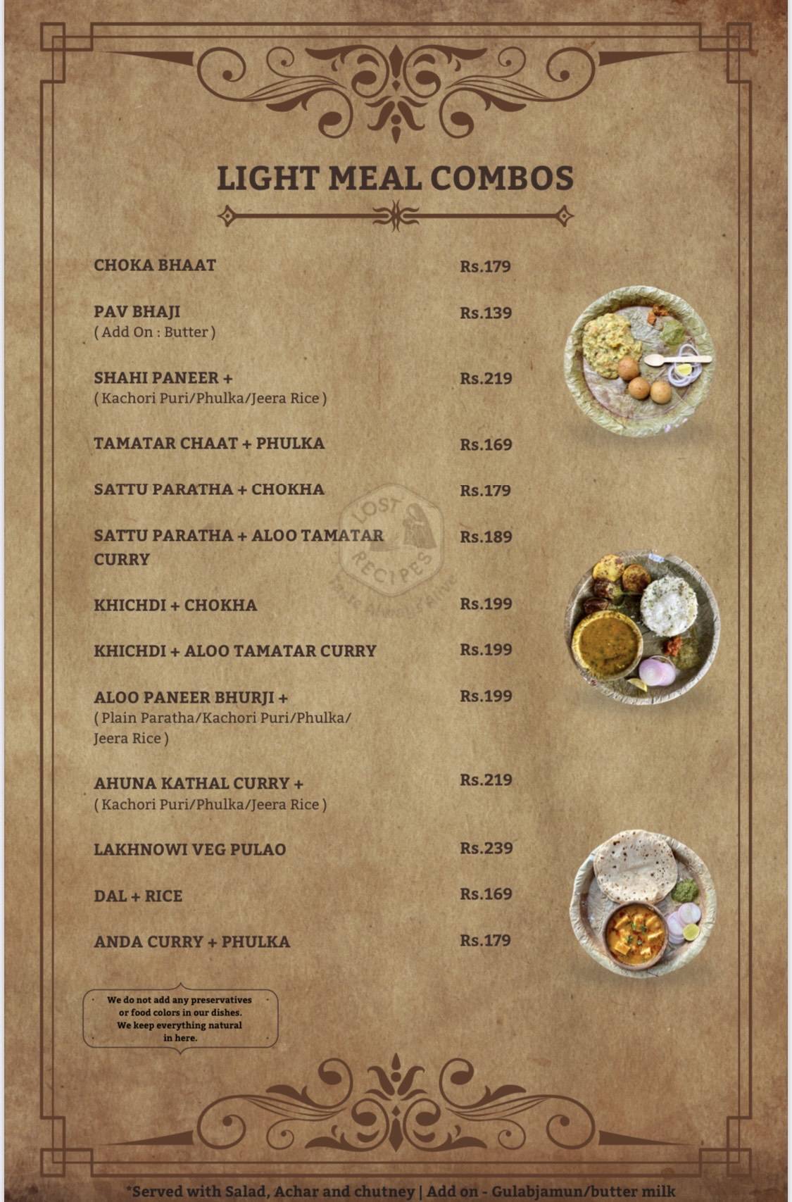 LOST RECIPES menu