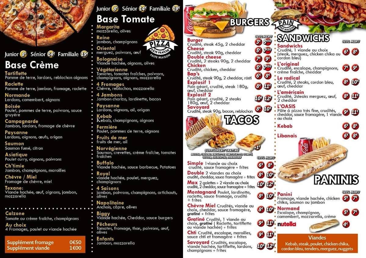 Menu de L’Oasis Pizzeria Kebab