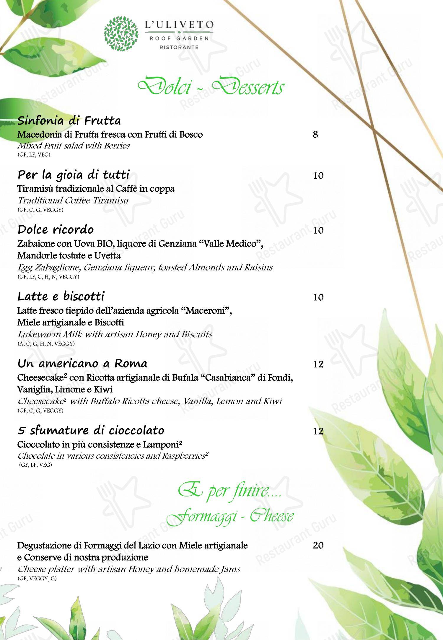 Menu per L'Uliveto Roof Garden - Ristorante panoramico ristorante