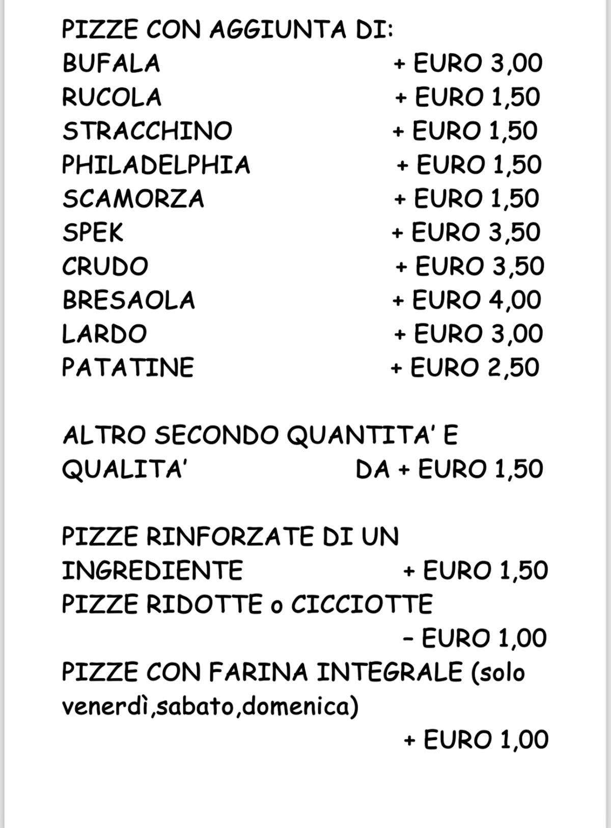 Menu di La Baita 
