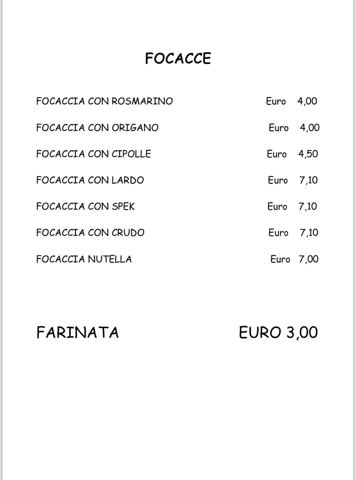 Menu di La Baita 