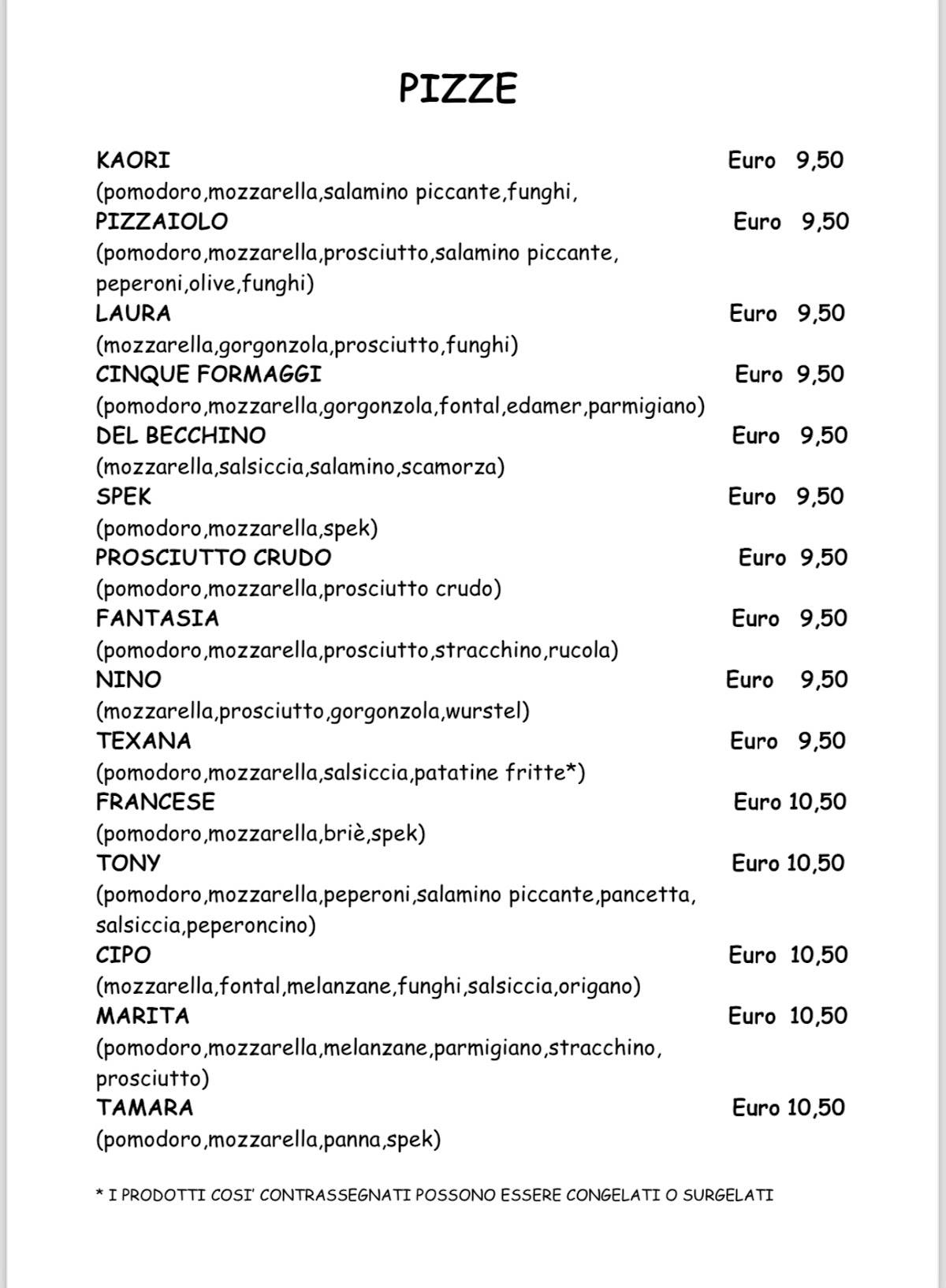 Menu di La Baita 