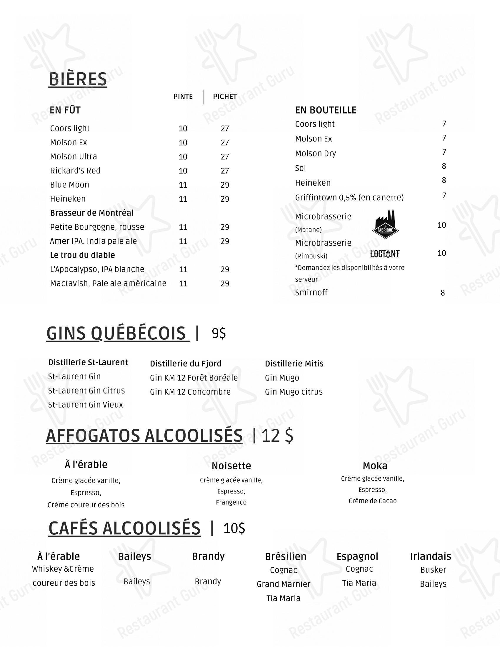 La Brigade 225 dans Rimouski - Ночное меню