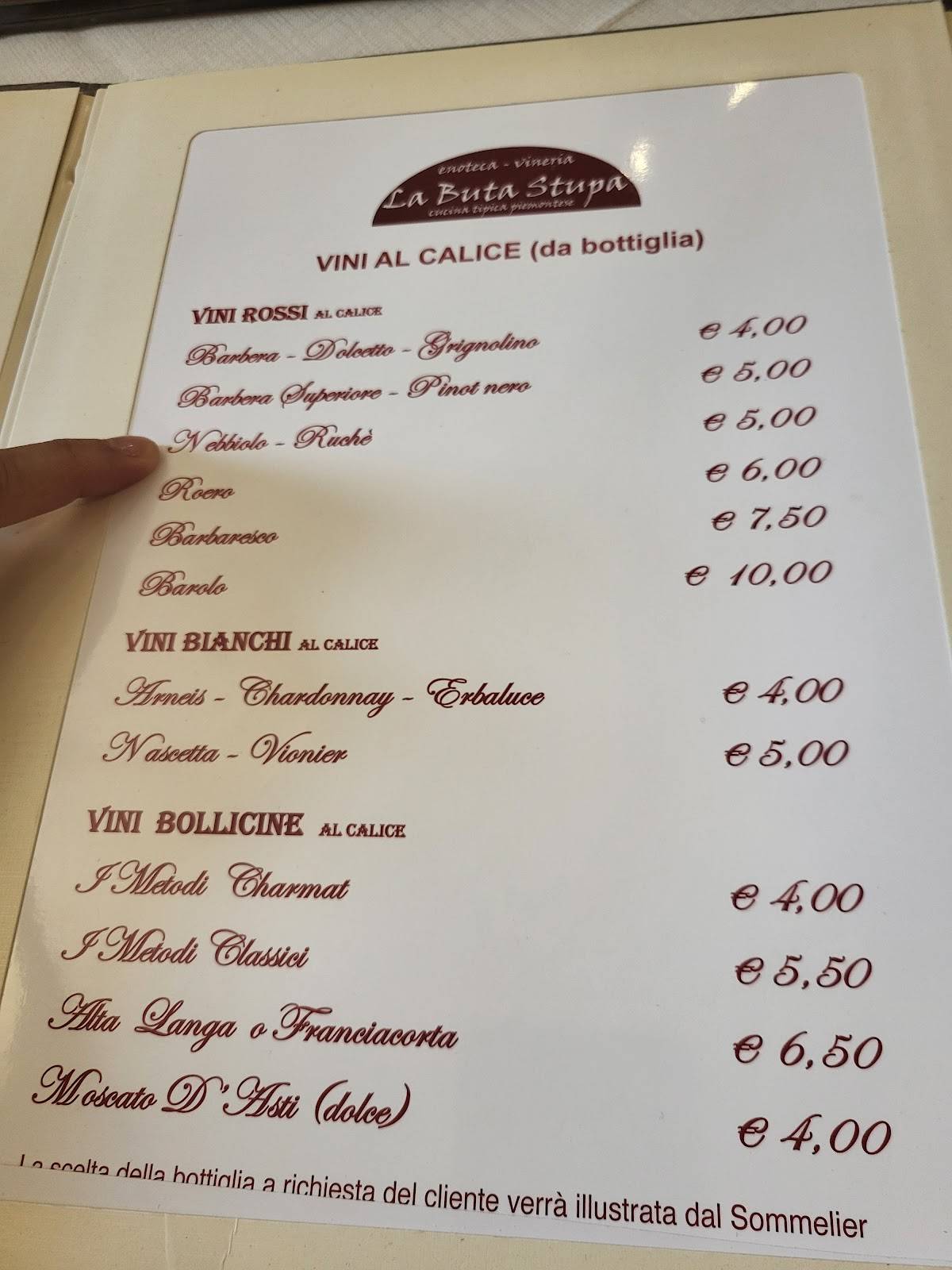 Menu di La Buta Stupa 