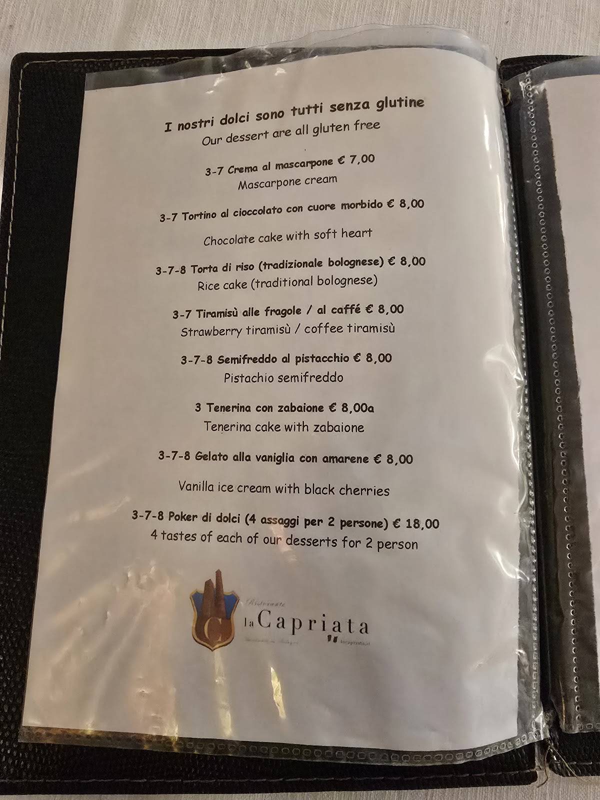 Menu di La Capriata 