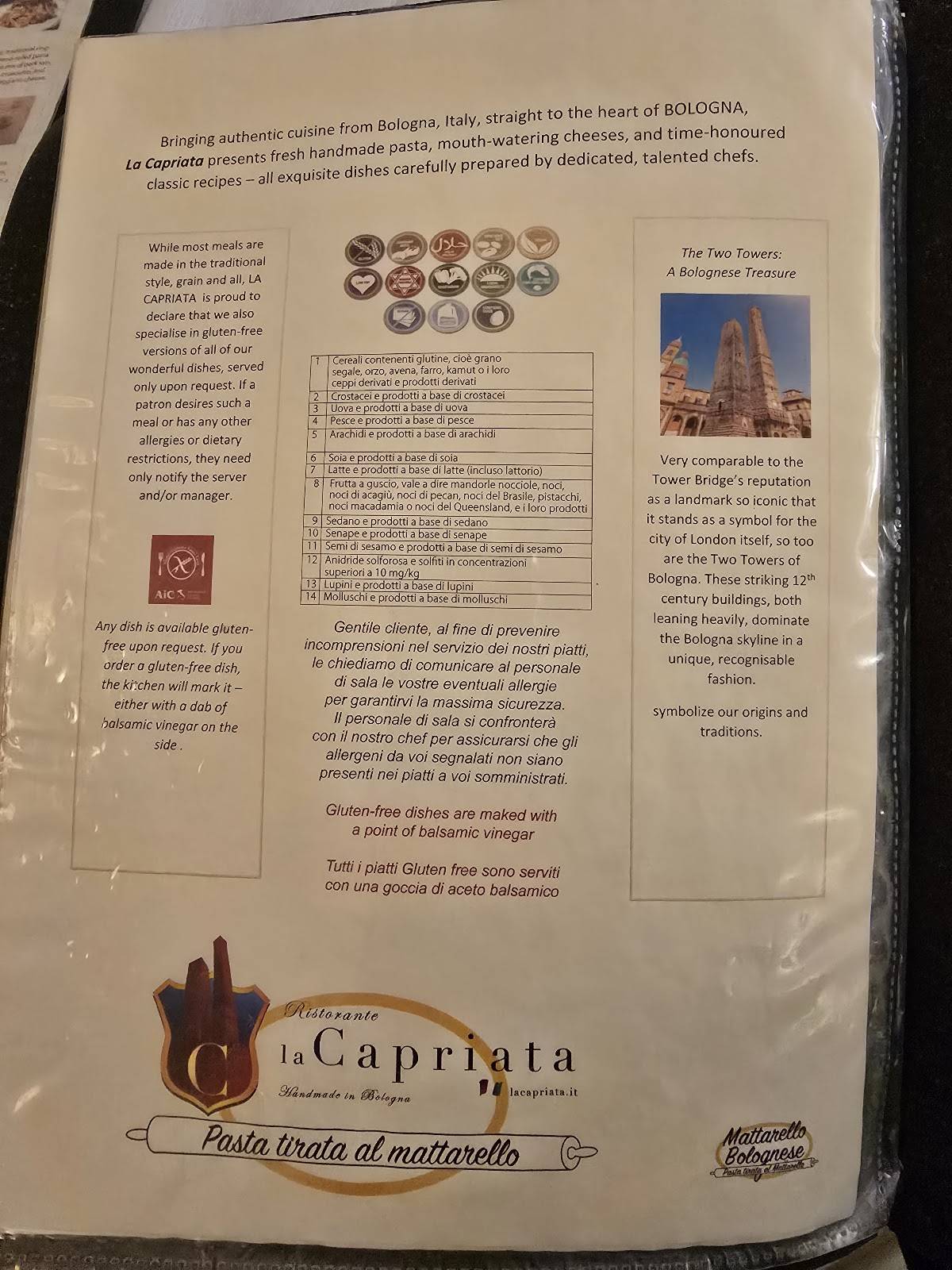 Menu di La Capriata 