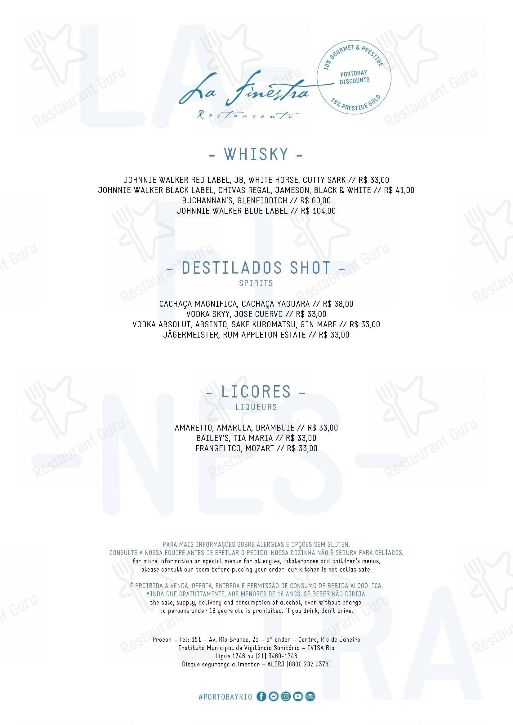 La Finestra em Rio de Janeiro - Menu