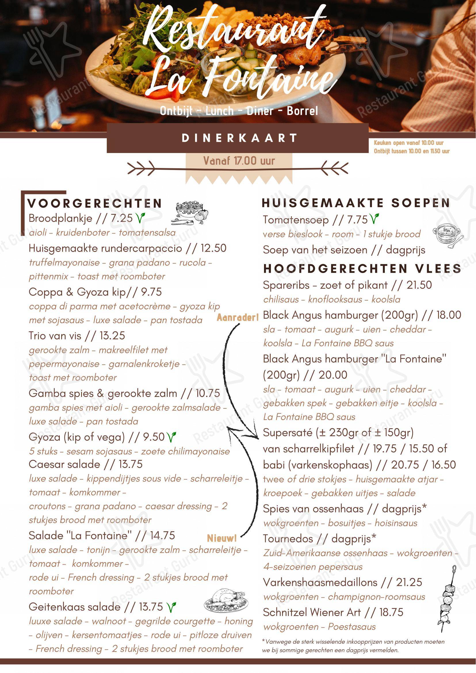 Menu pour La Fontaine - Ночное меню