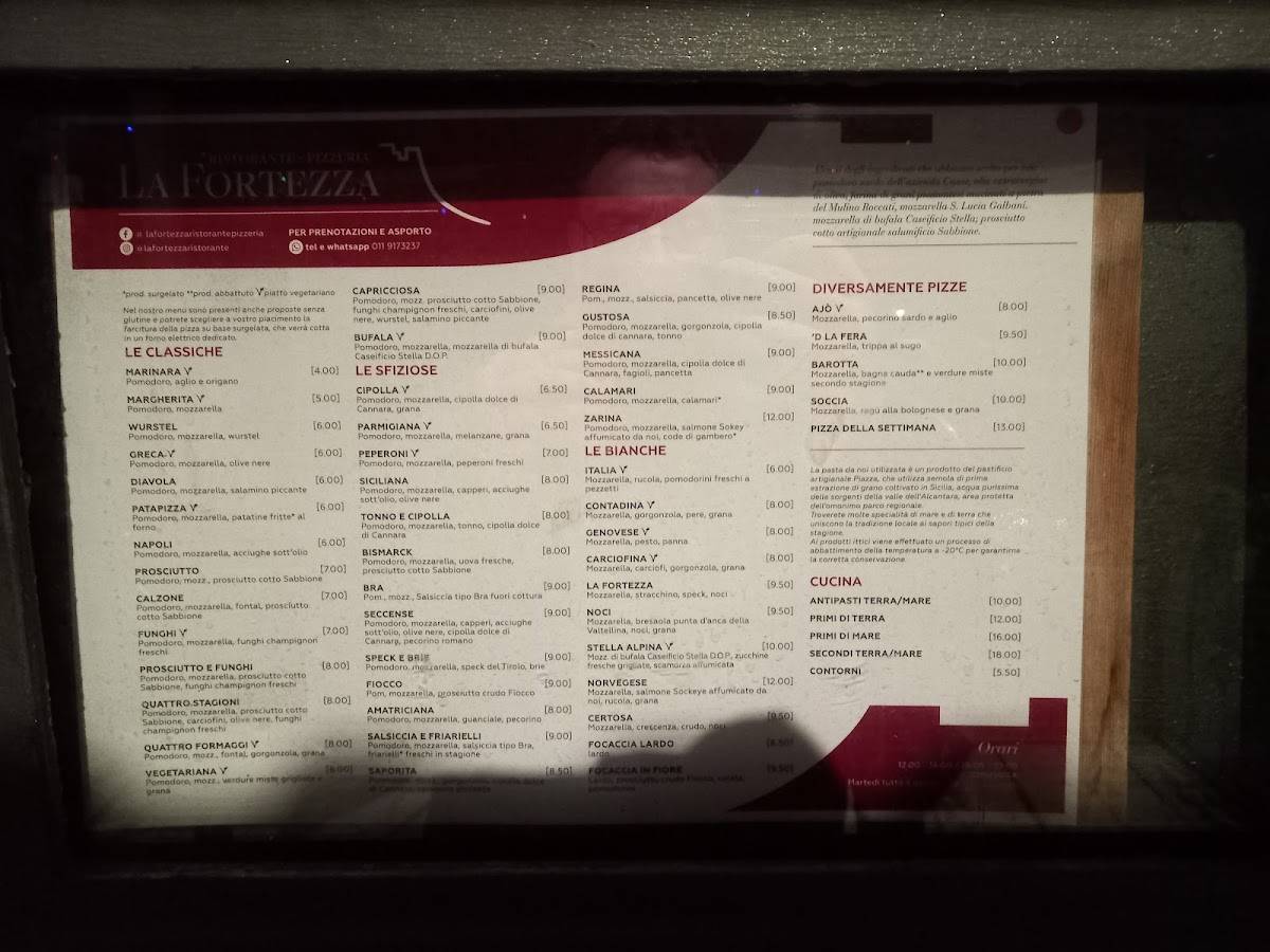 Menu di La Fortezza 