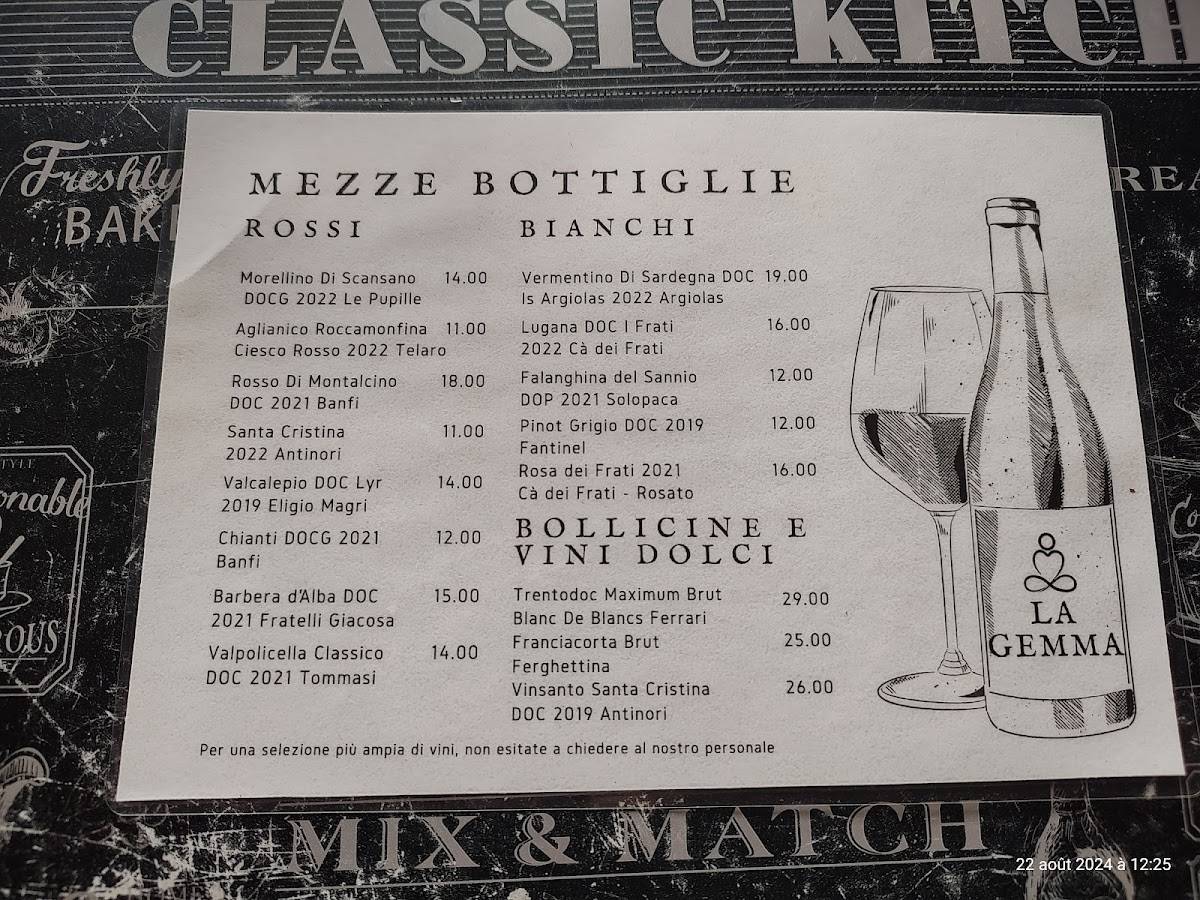 Menu di La Gemma 