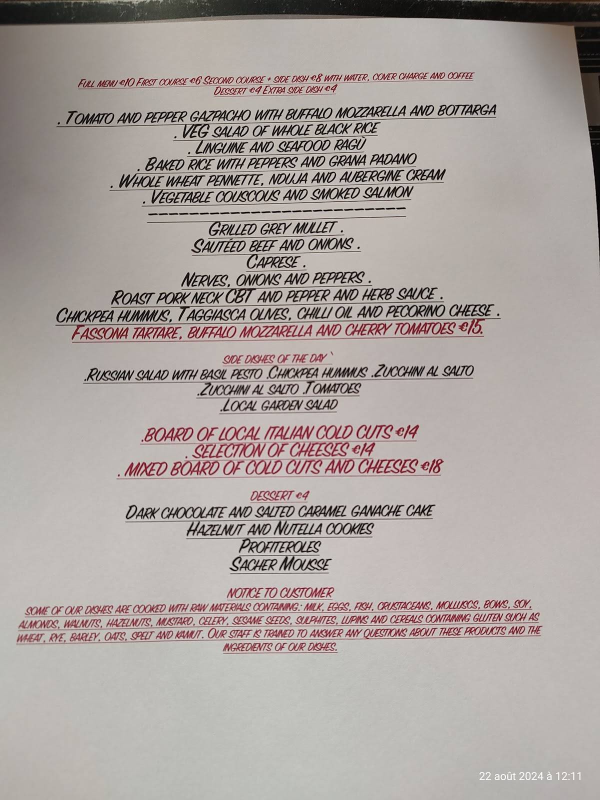 Menu di La Gemma 