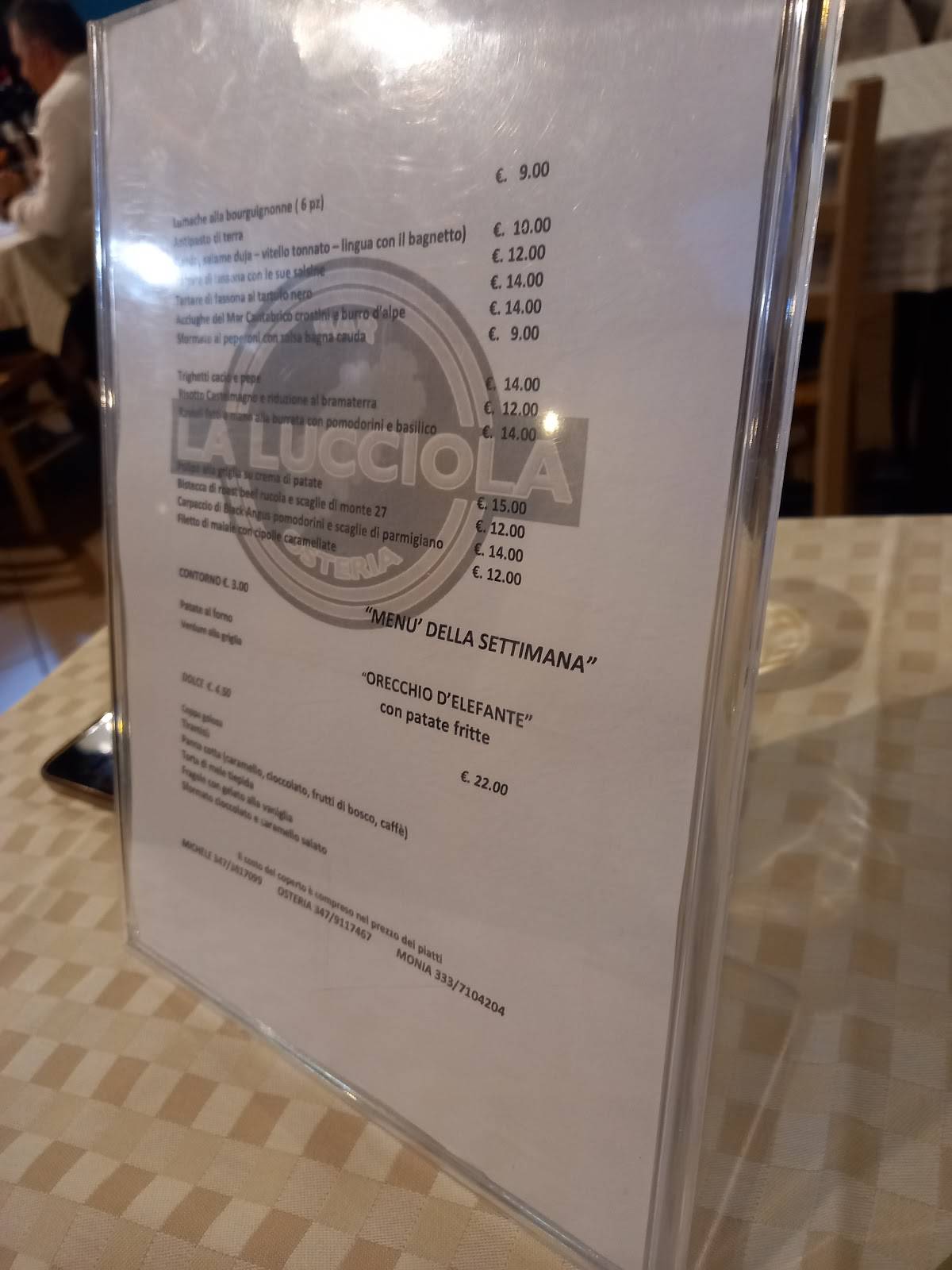 Menu di La Lucciola 
