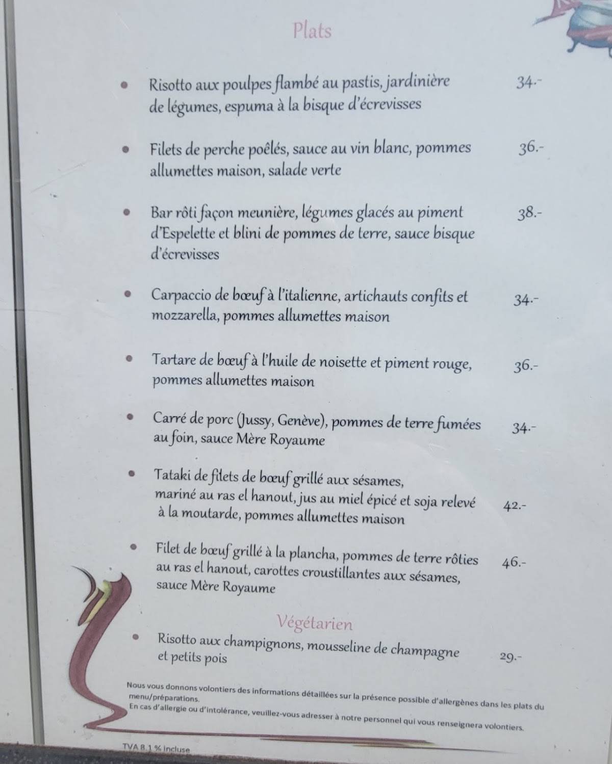 Menu de La Mère Royaume