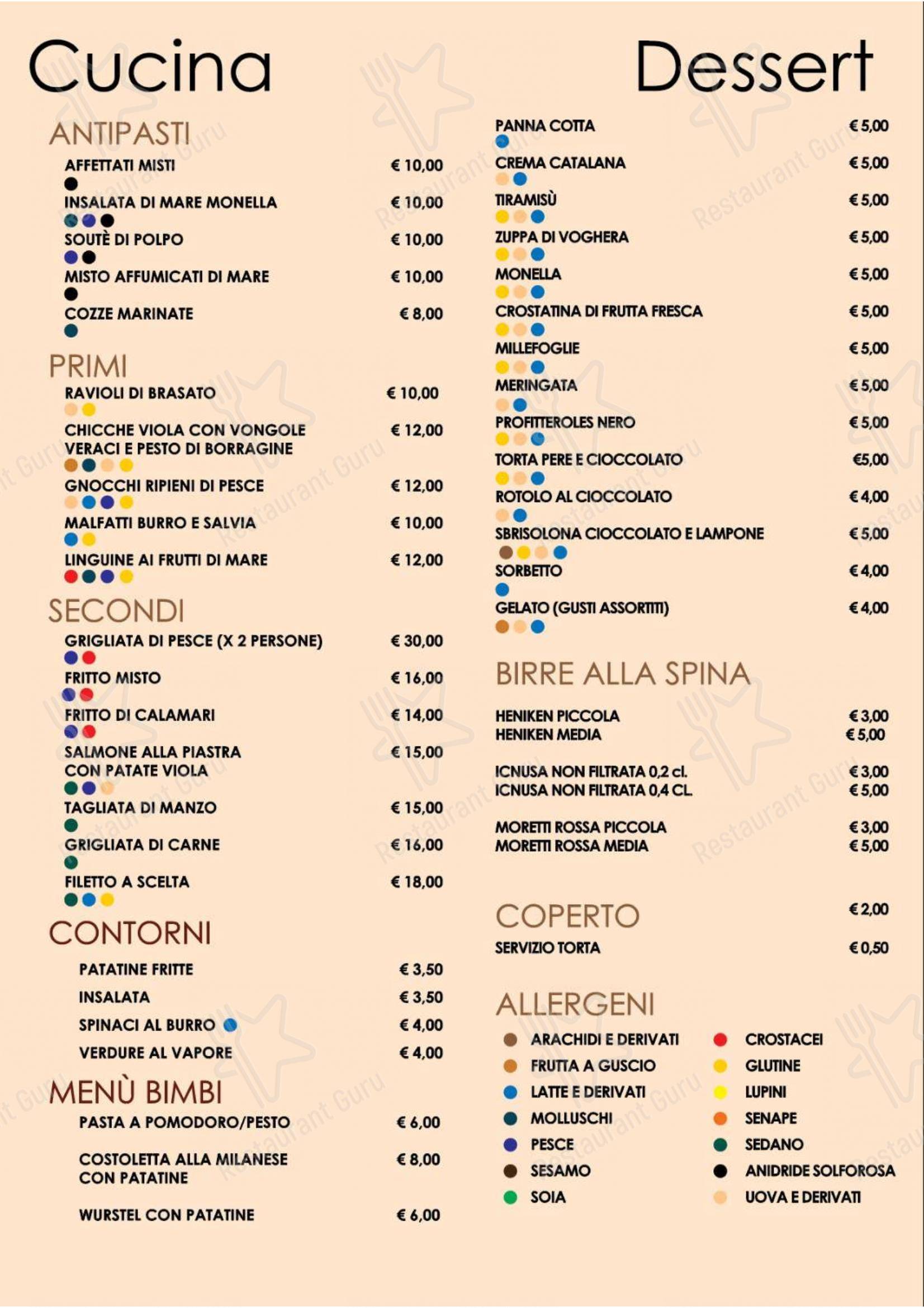 Menu di La Monella - Menu bar