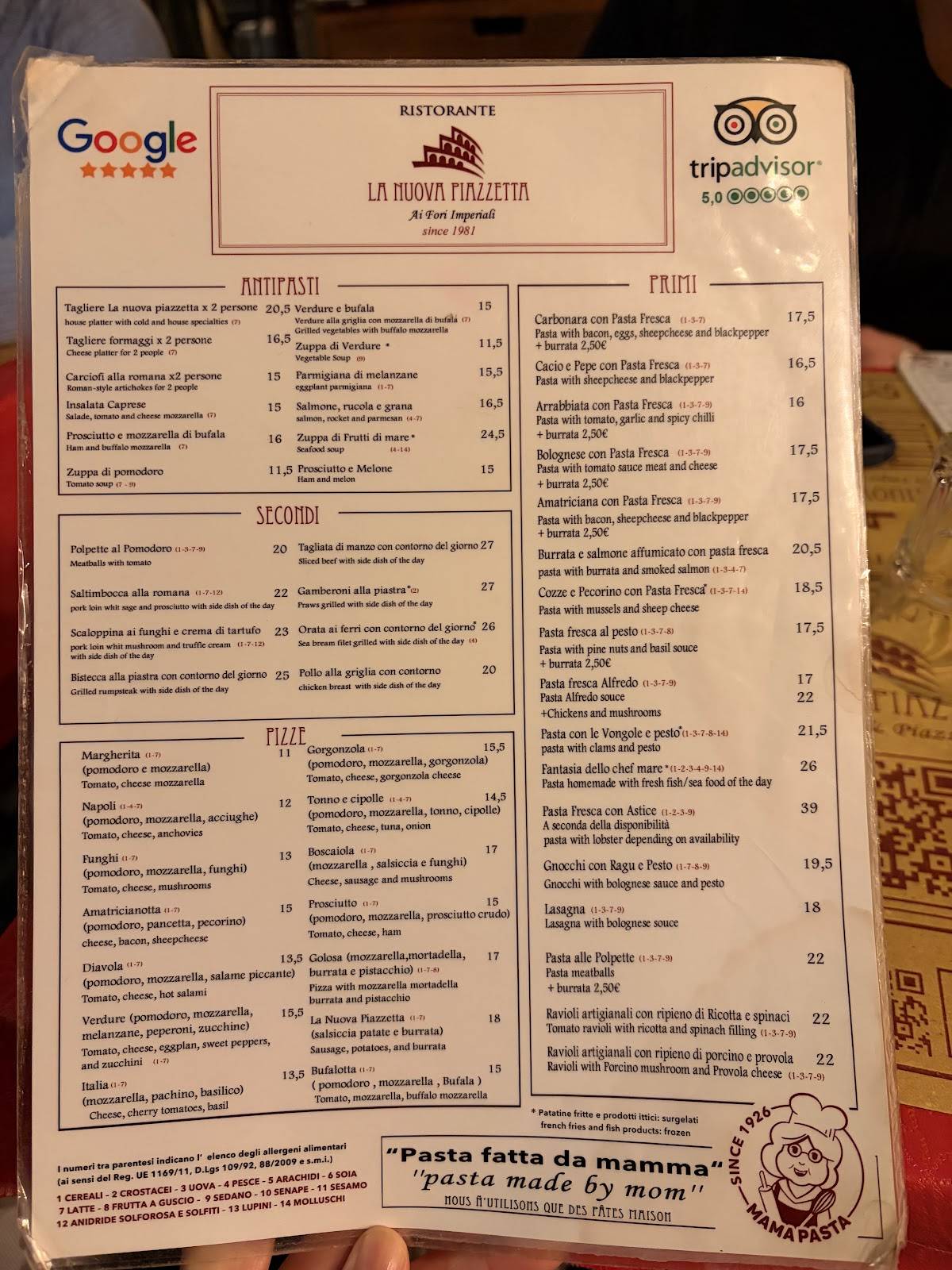 Menu di La Nuova Piazzetta 