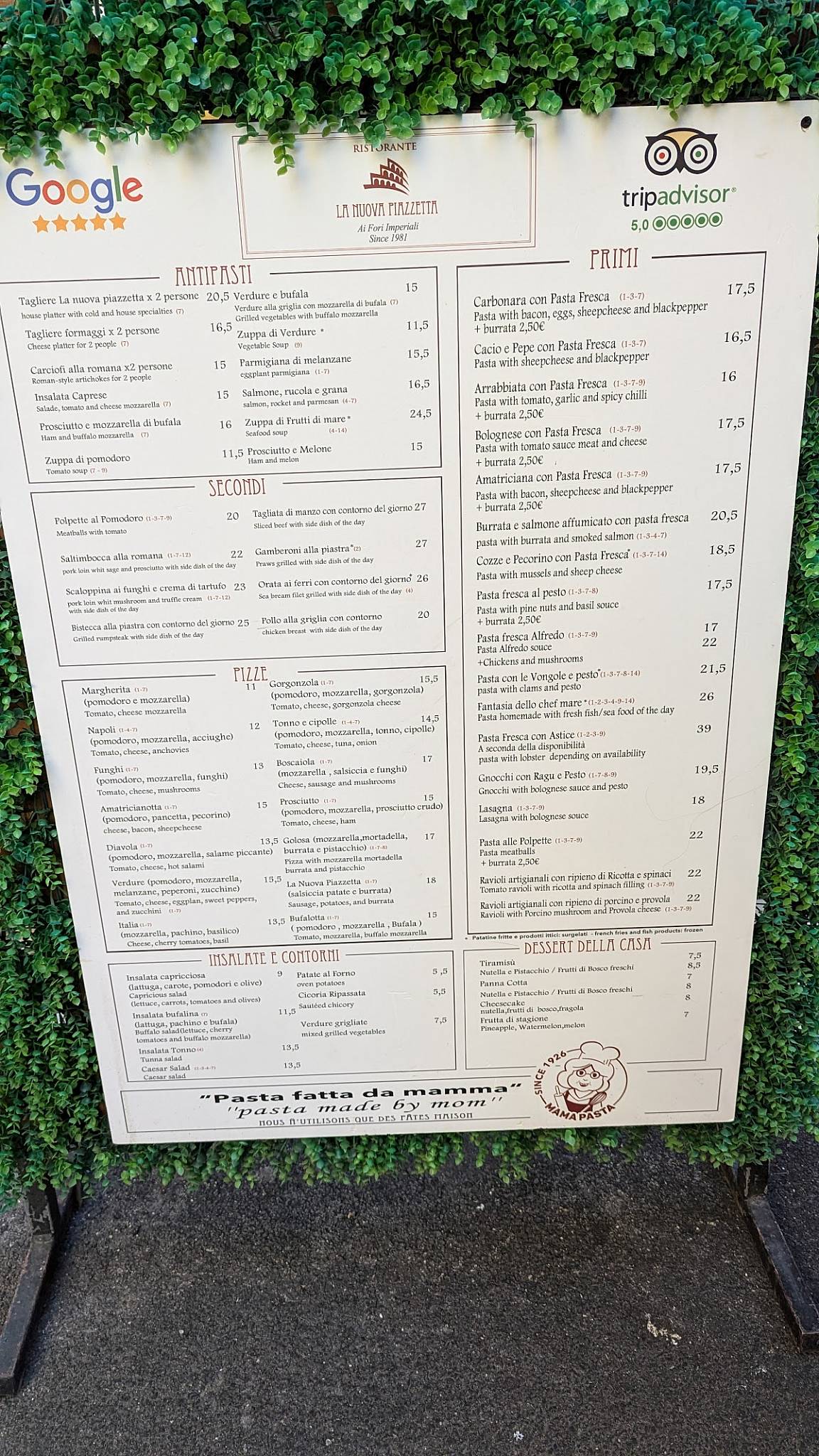 Menu di La Nuova Piazzetta 