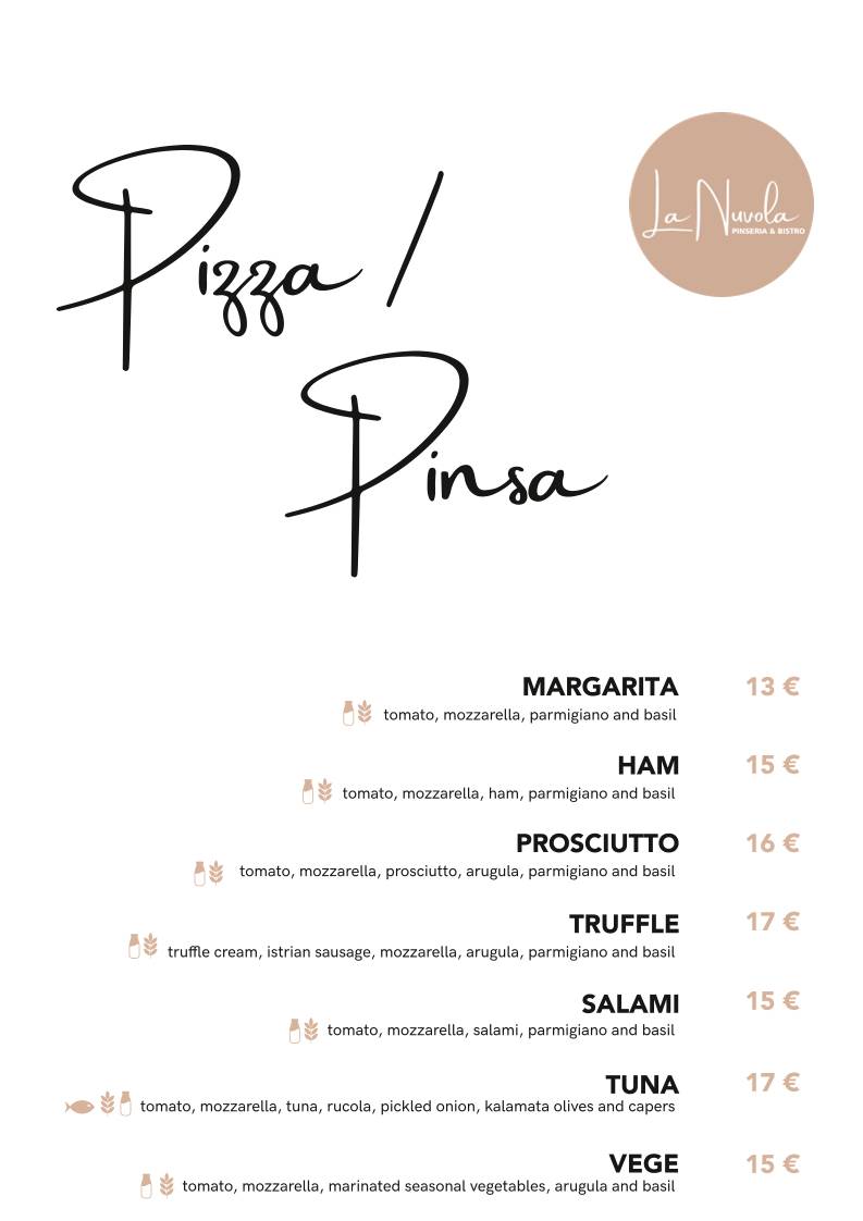 Menu di La Nuvola 