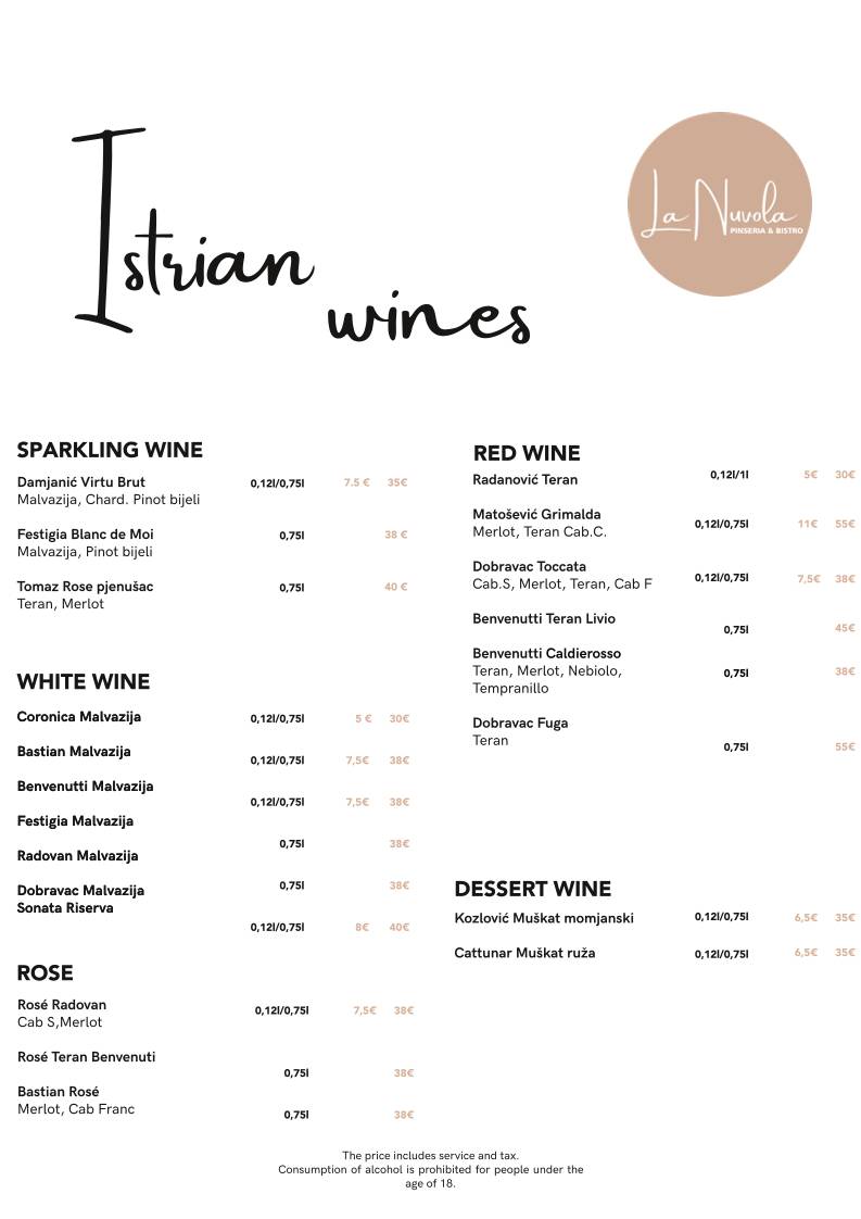 Menu di La Nuvola 