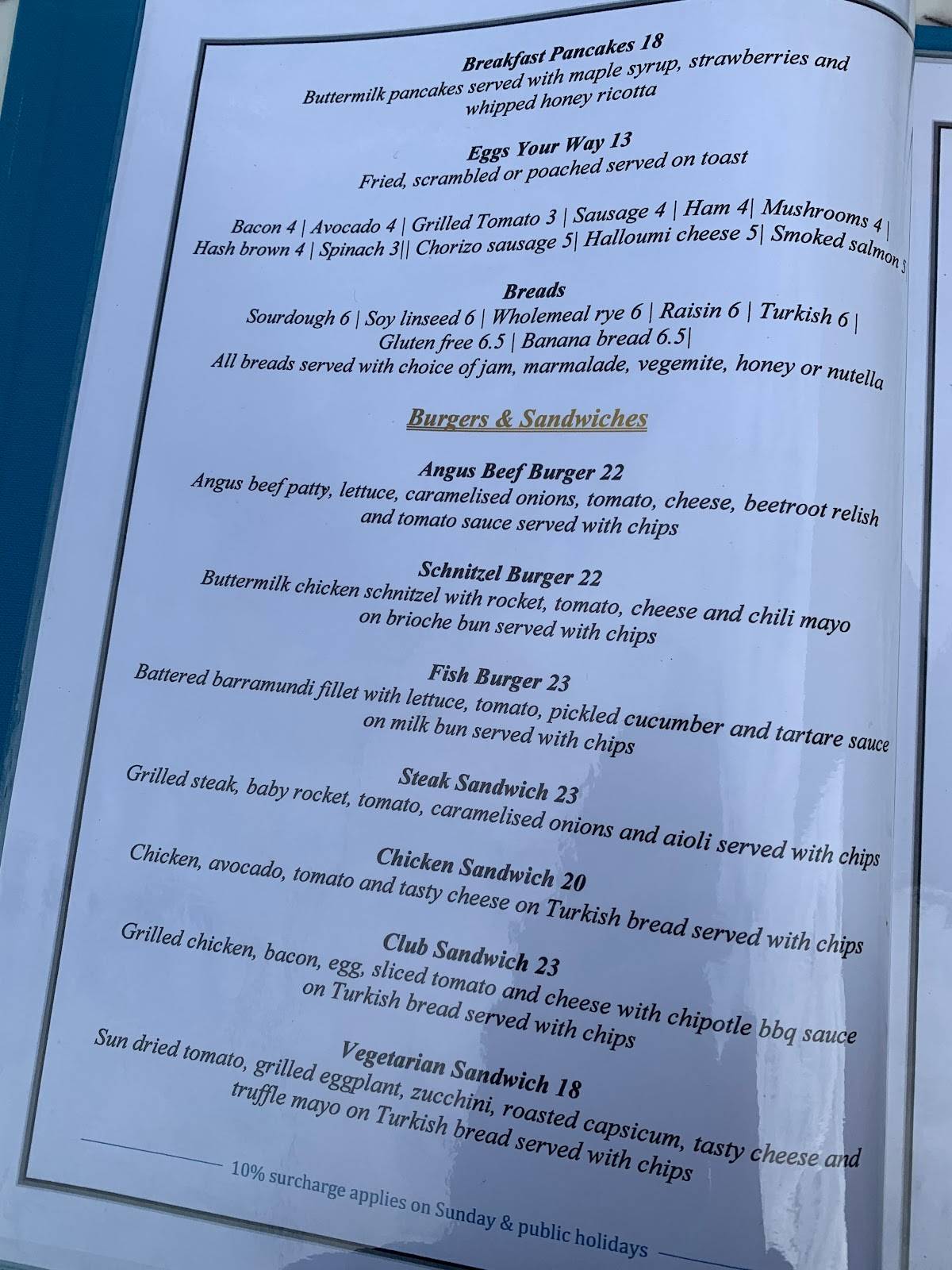 Menu at La Petite Birkenhead cafe, Drummoyne