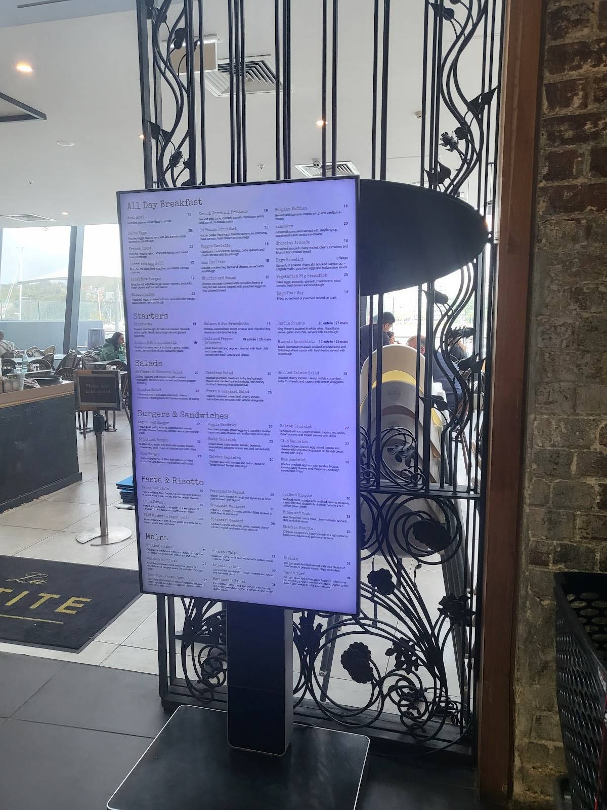 Menu at La Petite Birkenhead cafe, Drummoyne